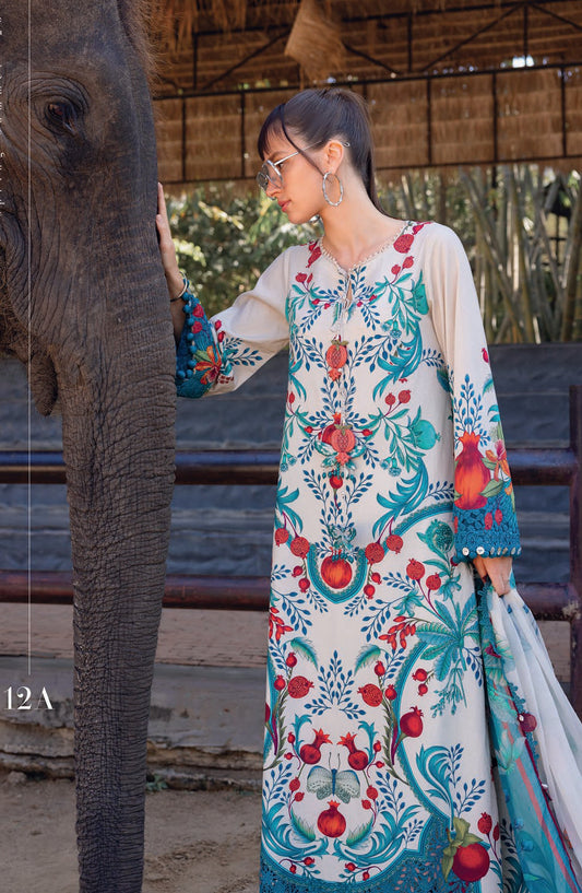 Maria B MPrints Embroidered Lawn Unstitched 3 Piece Suit - 12A - MAB26MP - Blue - Spring Summer Collection