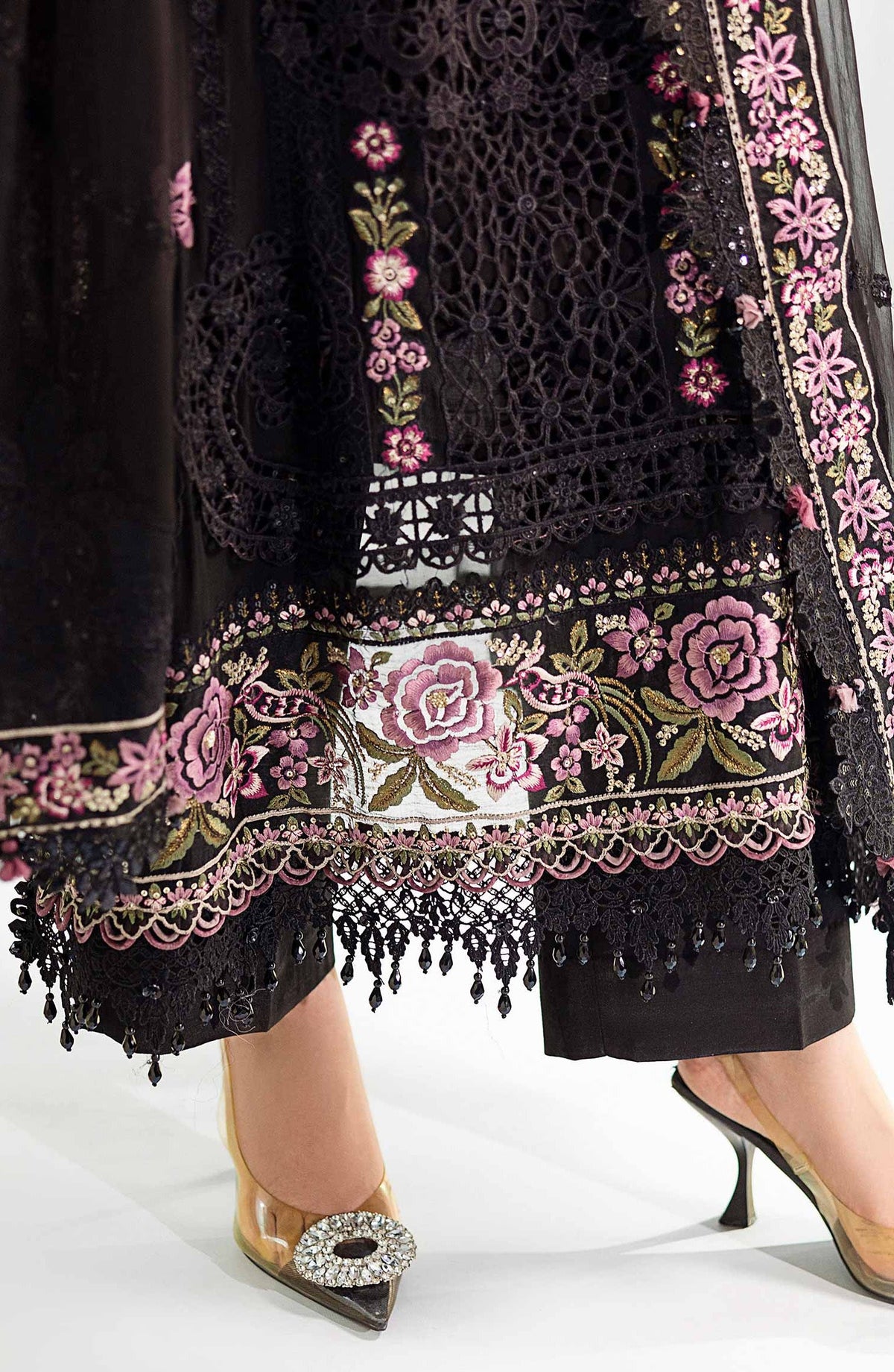 Maria B Embroidered Luxury Chiffon Unstitched 3 Piece Suit - MPC-25-104-Black - MB25UCH - Luxury Collection