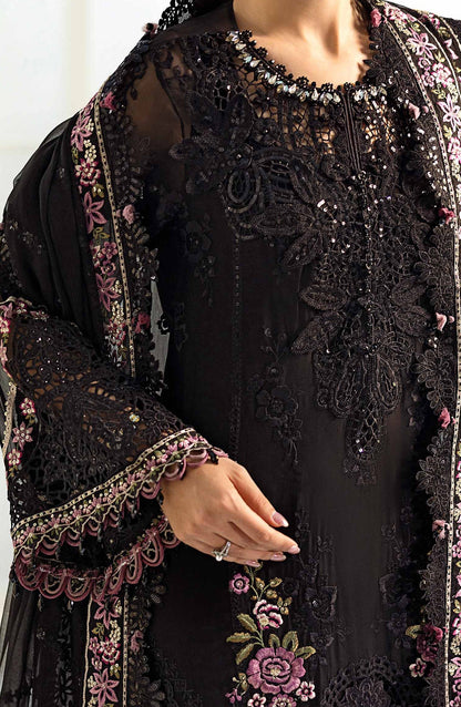 Maria B Embroidered Luxury Chiffon Unstitched 3 Piece Suit - MPC-25-104-Black - MB25UCH - Luxury Collection