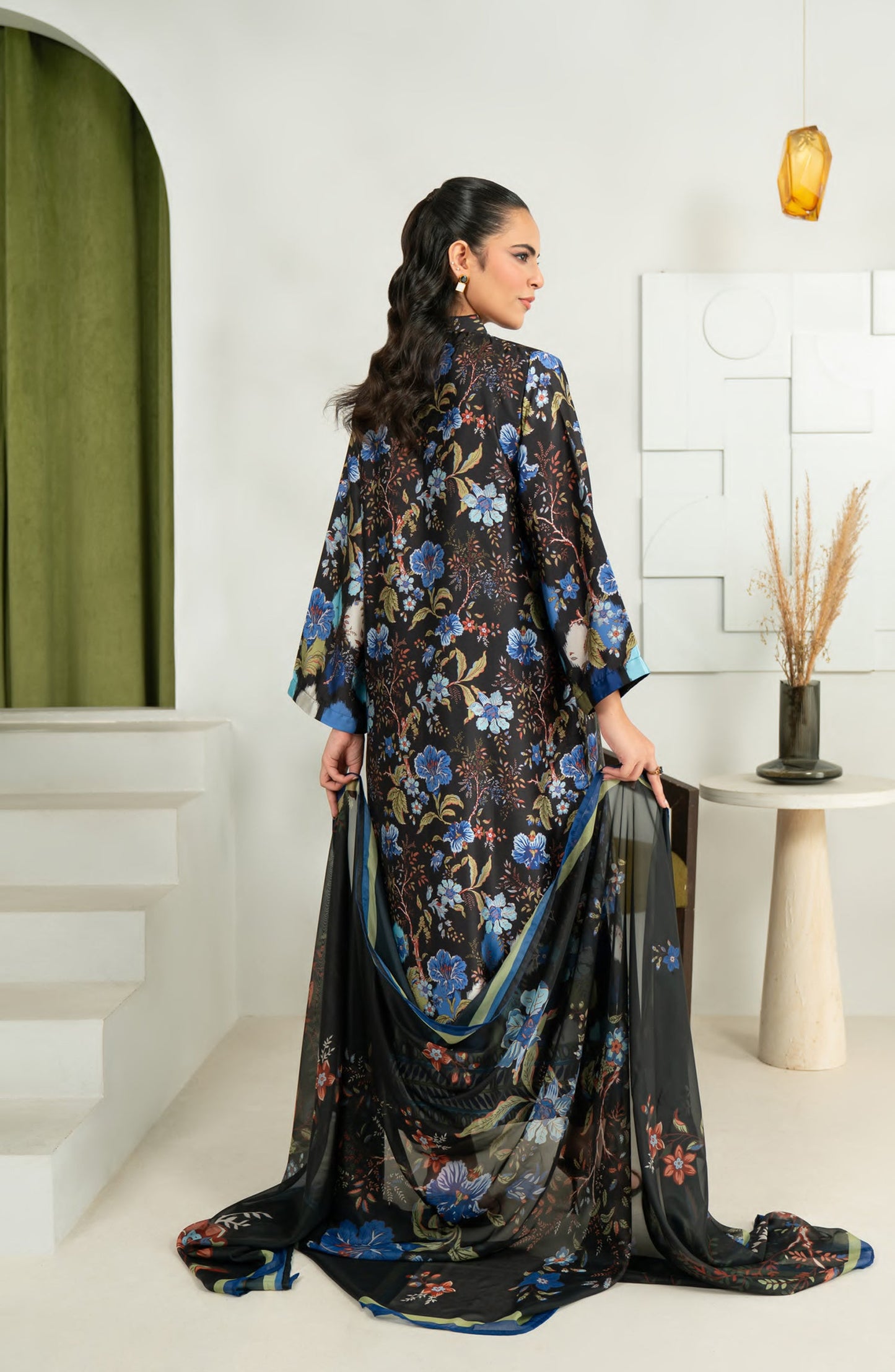 Rashid Textile Marine Luxury Printed Silk Unstitched 3 Piece Suit - D-1010 - RSH25MR - Black - Winter Collection