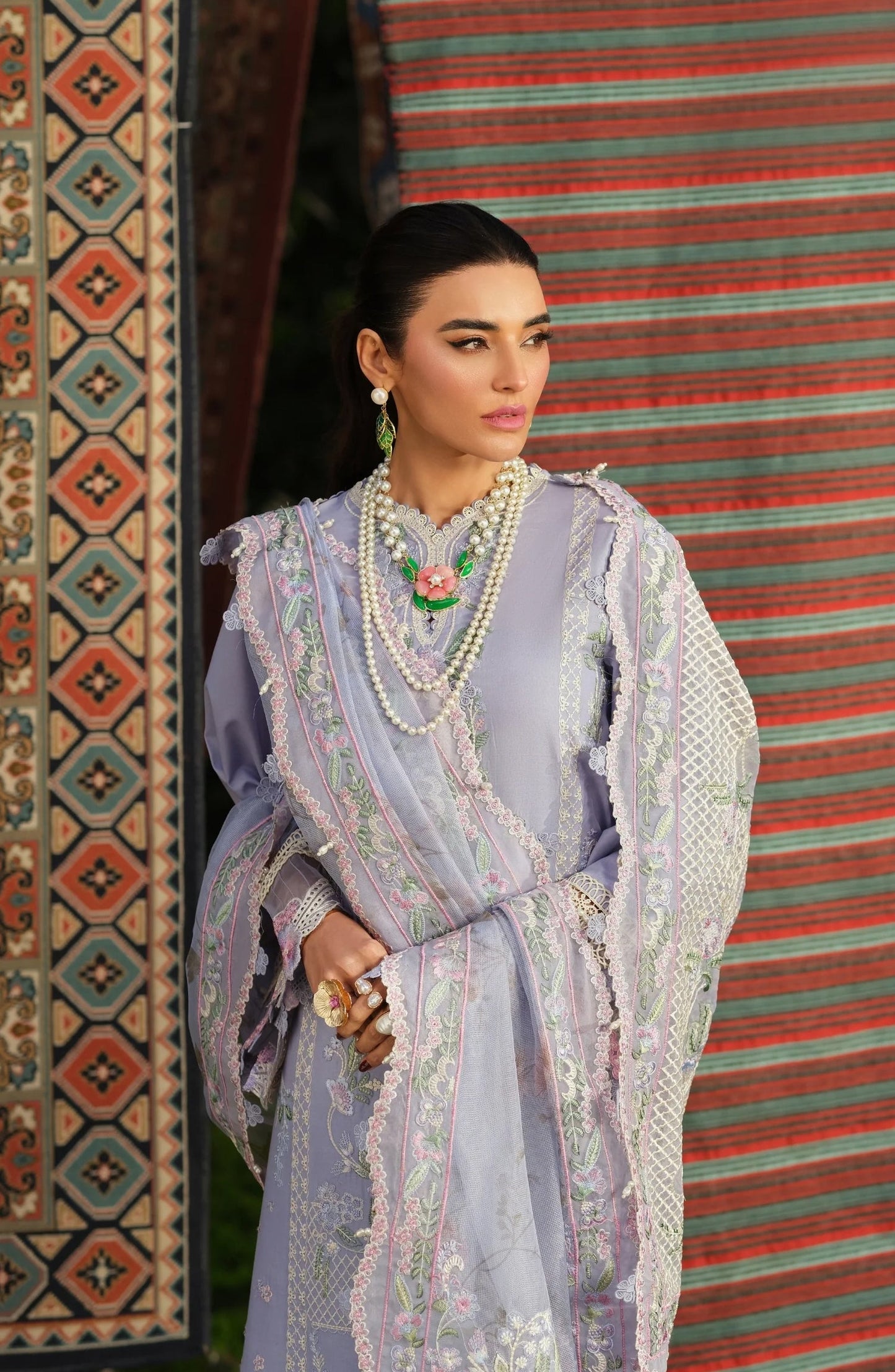 Maryam Hussain Embroidered Lawn Unstitched 3 Piece Suit - Jasmine - MRH26LW - Lavender - Luxury Summer Collection