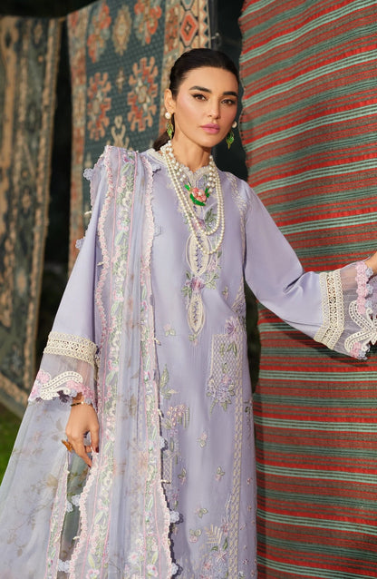 Maryam Hussain Embroidered Lawn Unstitched 3 Piece Suit - Jasmine - MRH26LW - Lavender - Luxury Summer Collection
