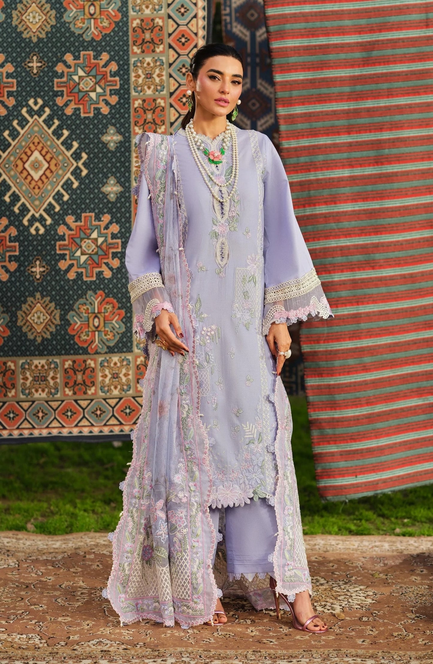 Maryam Hussain Embroidered Lawn Unstitched 3 Piece Suit - Jasmine - MRH26LW - Lavender - Luxury Summer Collection