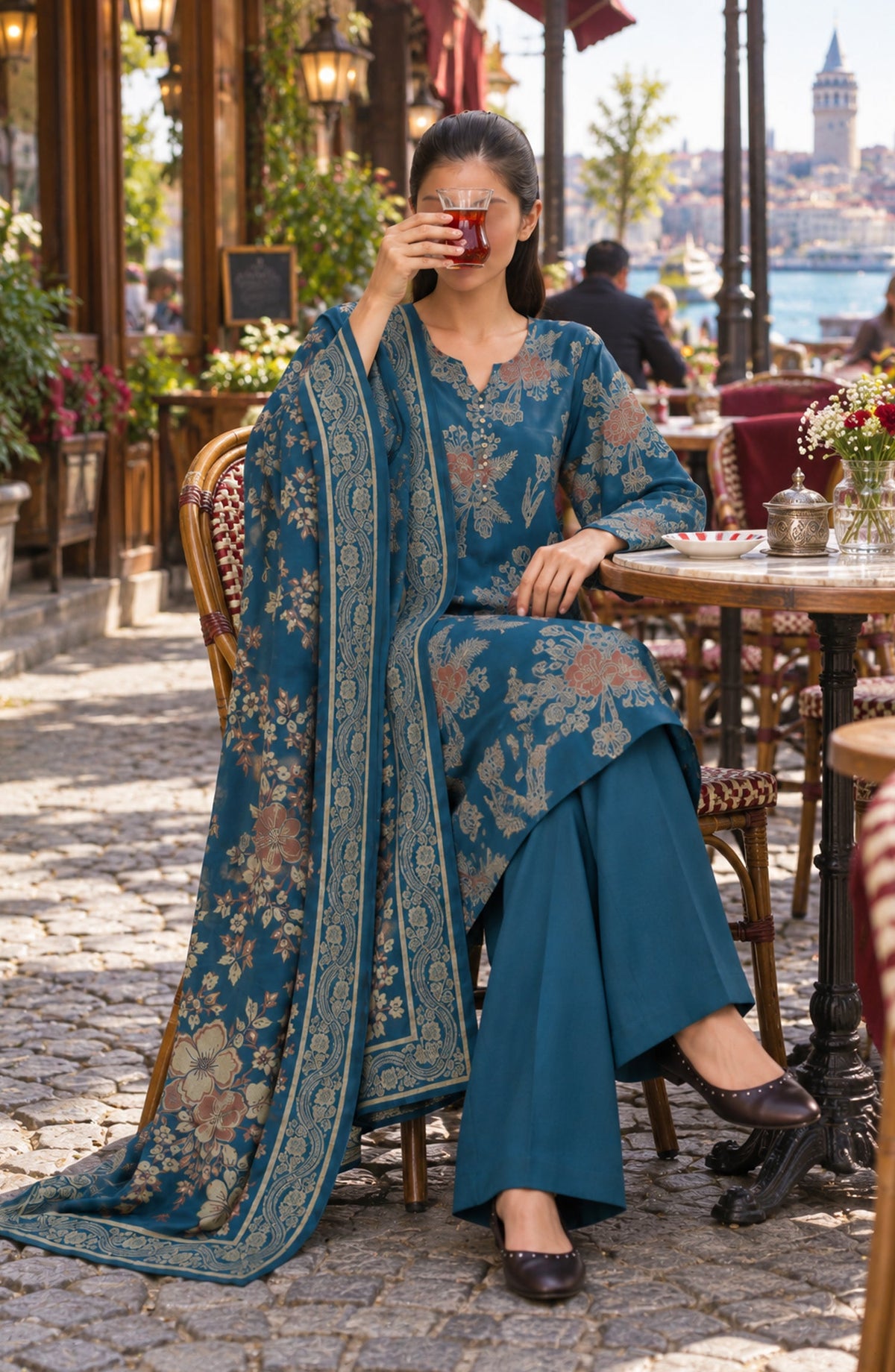 Maryum Maniya by Amna Khadija Broshia Banarsi Cotton Unstitched 3 Piece Suit - AKMM-01 - AM26NYI - Blue - Winter Collection