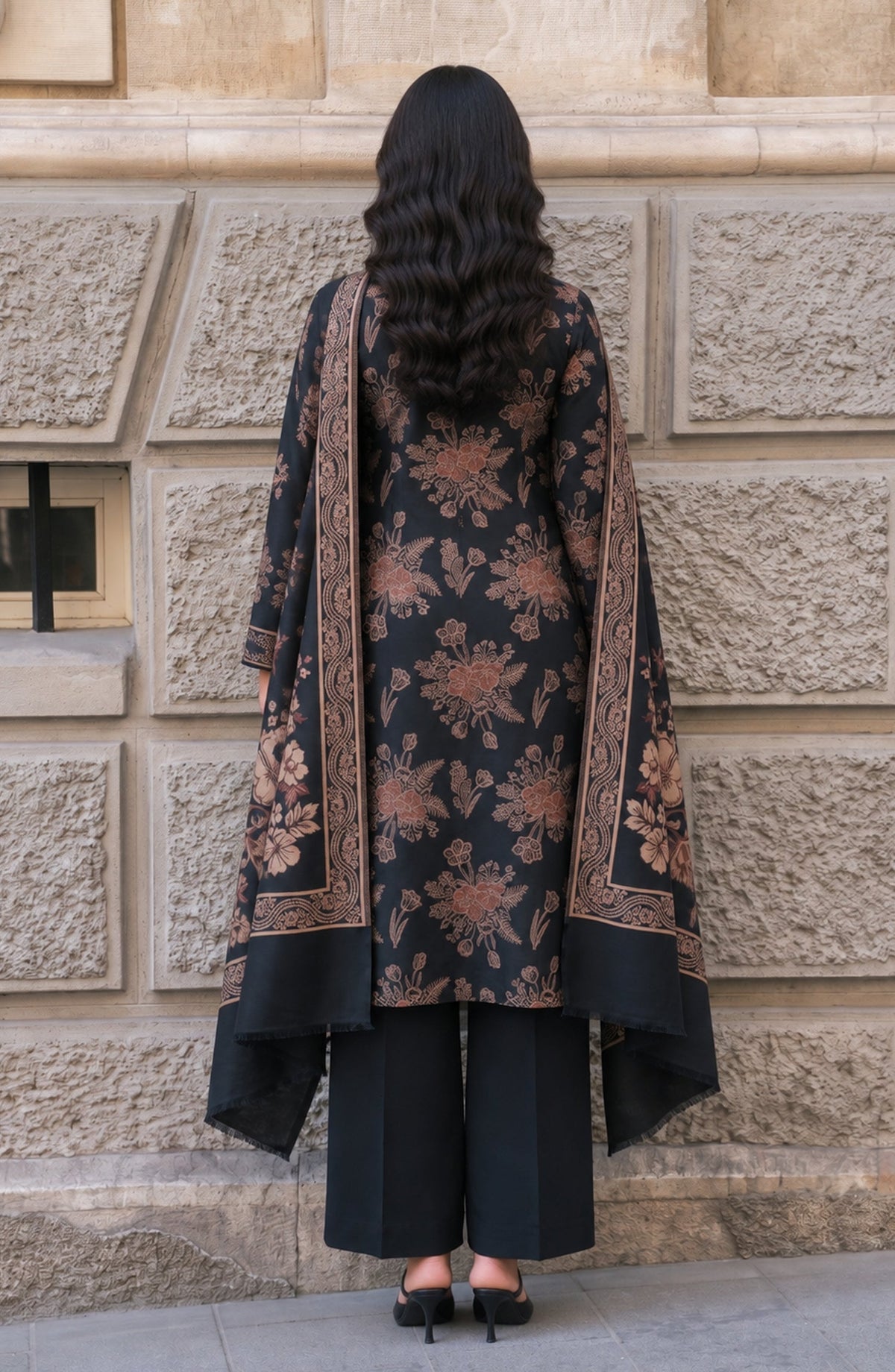 Maryum Maniya by Amna Khadija Broshia Banarsi Cotton Unstitched 3 Piece Suit - AKMM-04 - AM26NYI - Black - Winter Collection
