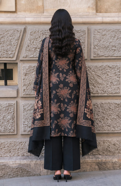 Maryum Maniya by Amna Khadija Broshia Banarsi Cotton Unstitched 3 Piece Suit - AKMM-04 - AM26NYI - Black - Winter Collection