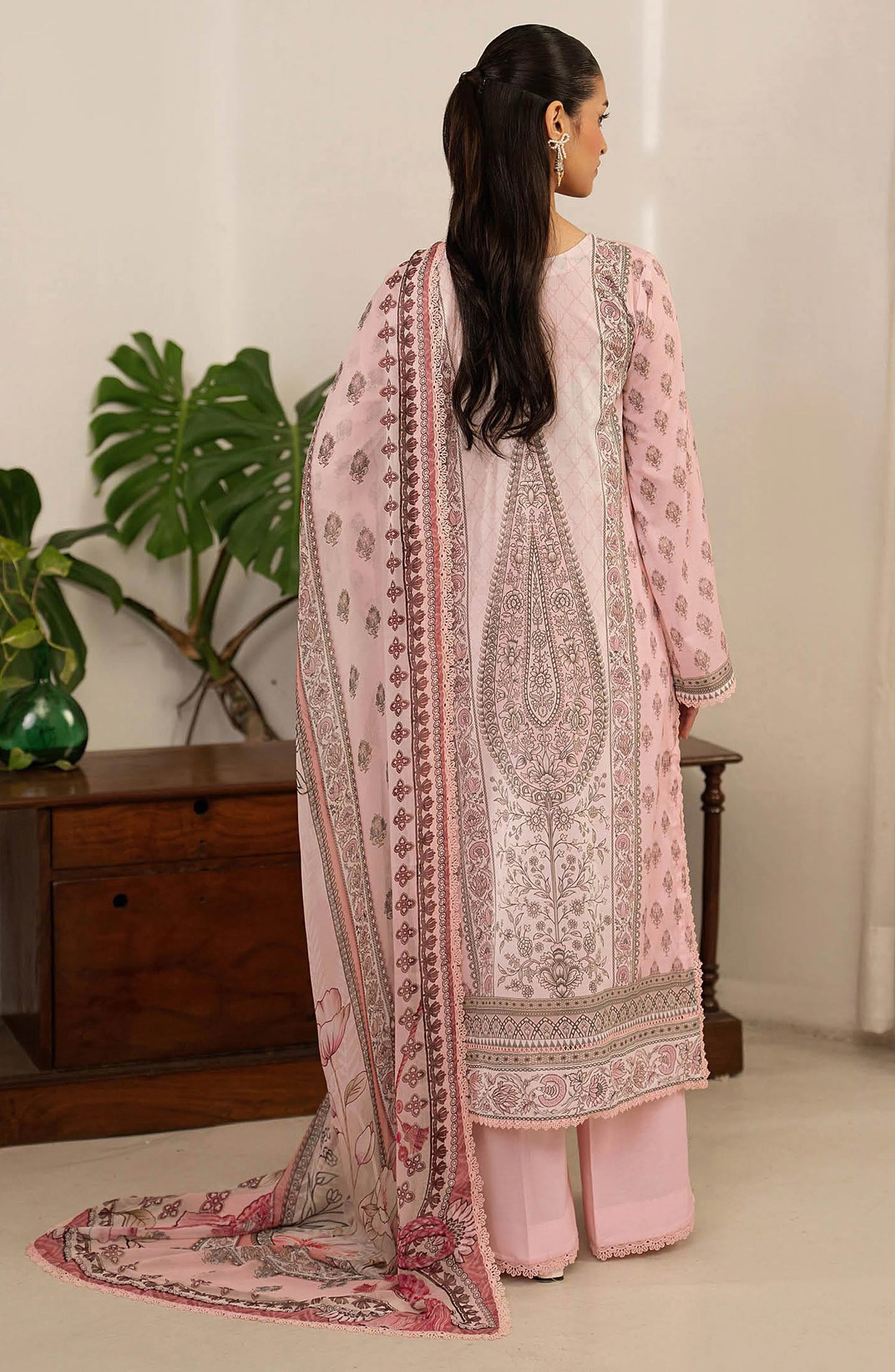 Mashaal by Ramsha Embroidered Lawn Unstitched 3 Piece Suit - L-1607 - RM26LW - Pink - Summer Collection