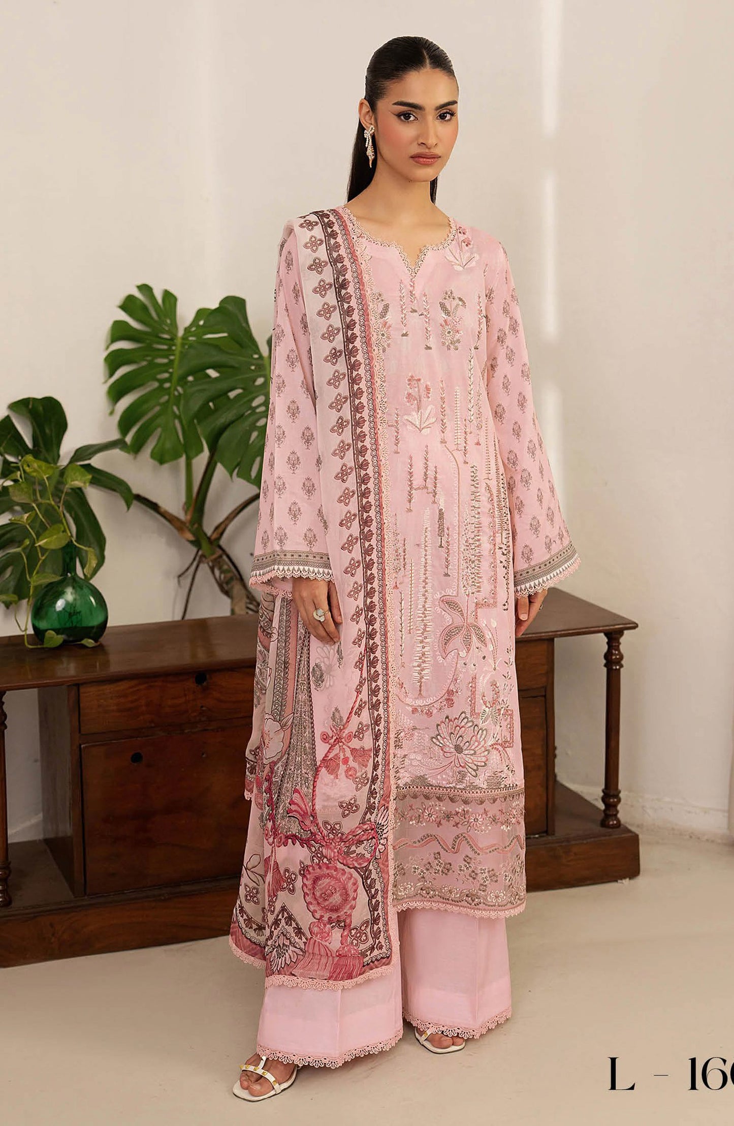 Mashaal by Ramsha Embroidered Lawn Unstitched 3 Piece Suit - L-1607 - RM26LW - Pink - Summer Collection