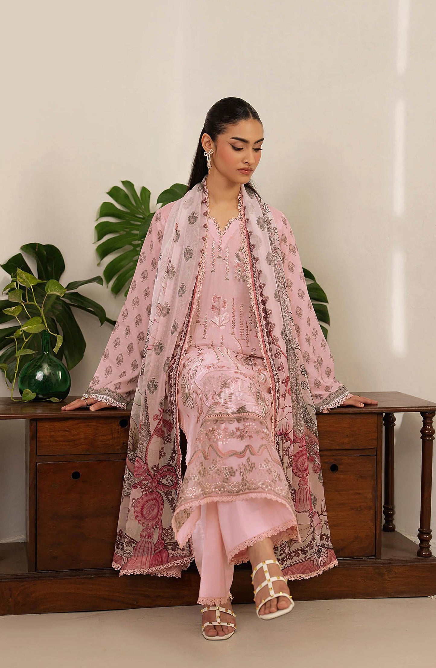 Mashaal by Ramsha Embroidered Lawn Unstitched 3 Piece Suit - L-1607 - RM26LW - Pink - Summer Collection