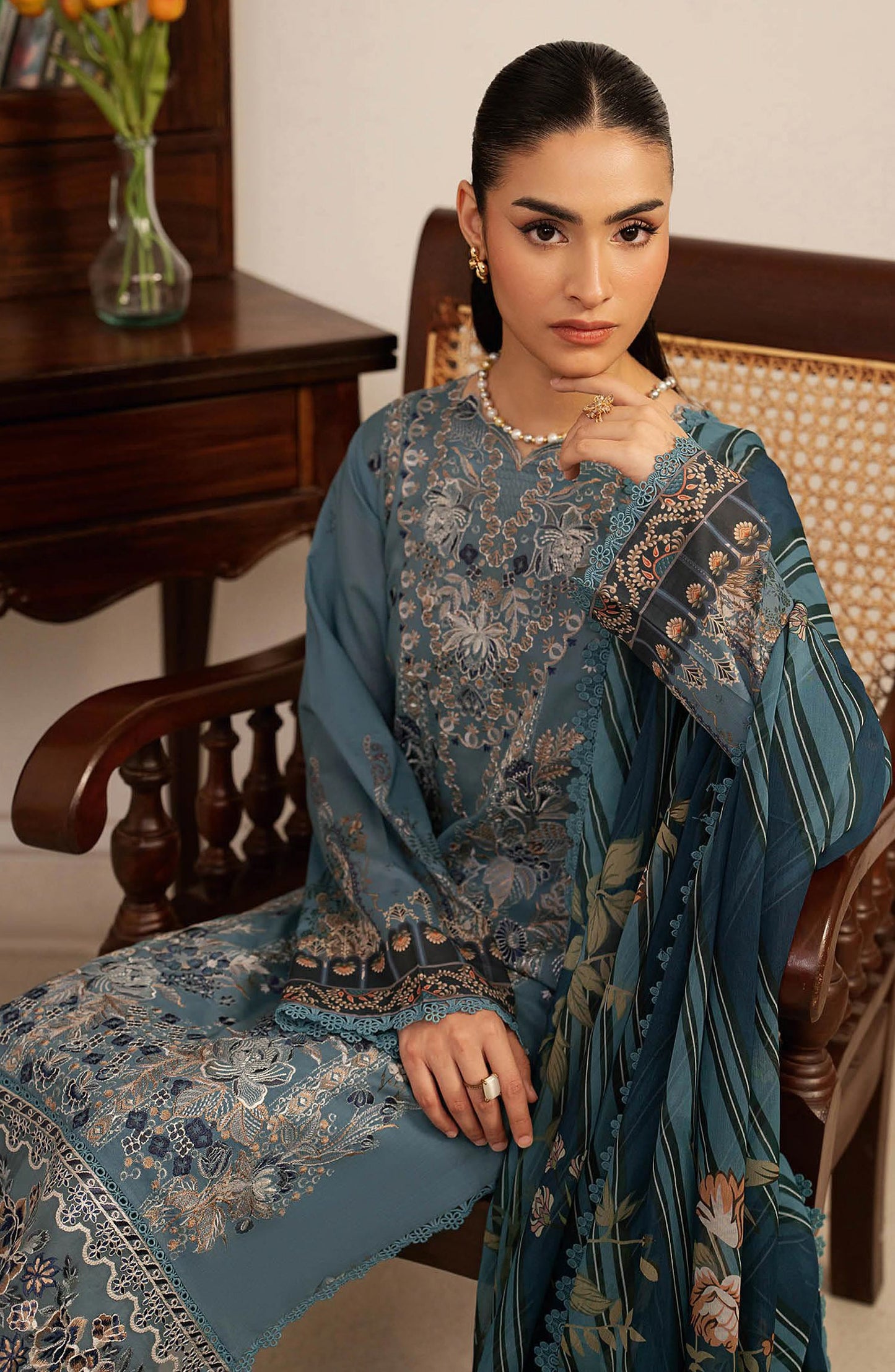 Mashaal by Ramsha Embroidered Lawn Unstitched 3 Piece Suit - L-1601 - RM26LW - Blue - Summer Collection