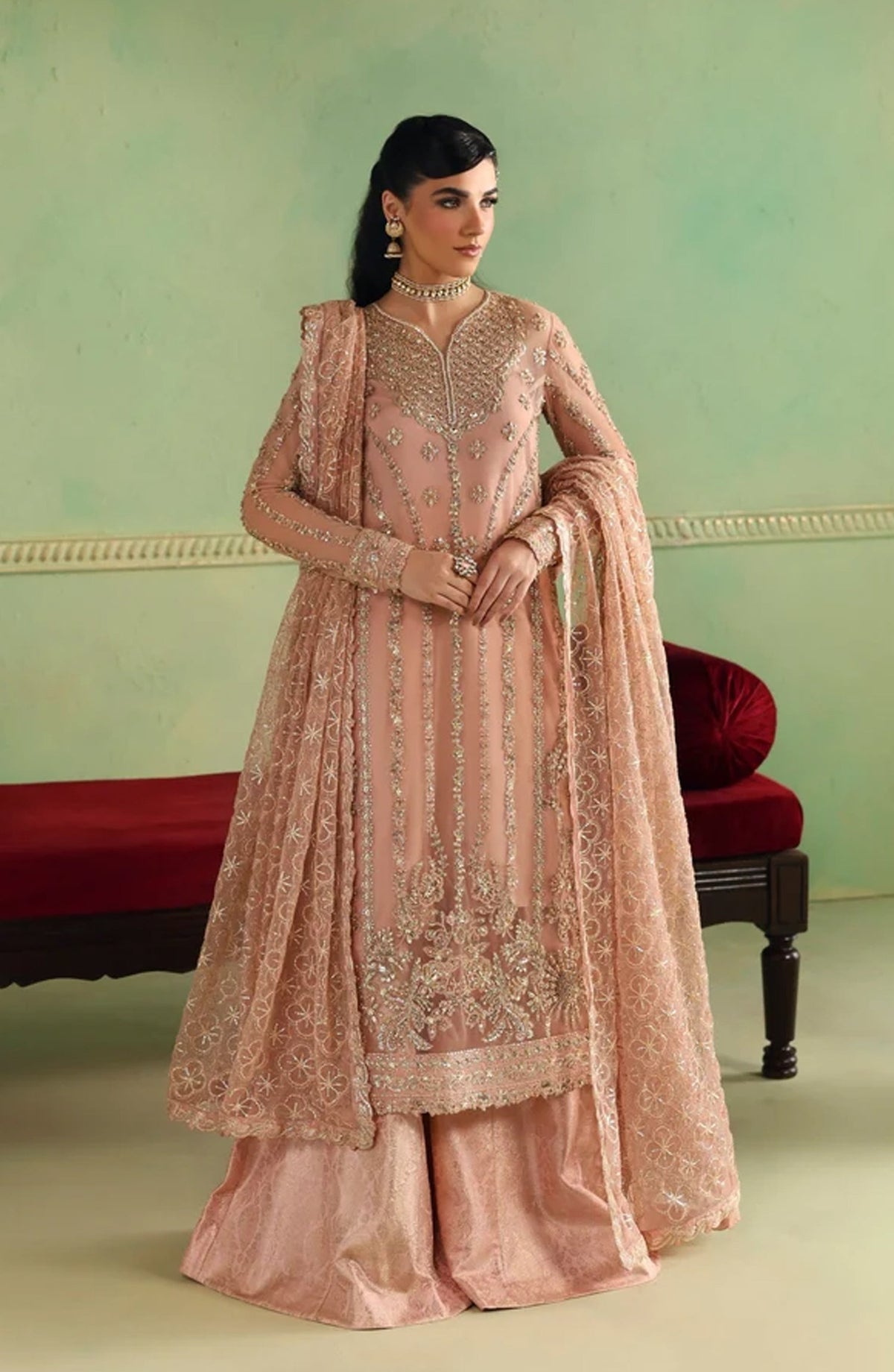 Mastani by Akbar Aslam Luxury Formals Embroidered Net Unstitched 3 Piece Suit - Arshia - AKA25LFM - Pink - Festive Collection