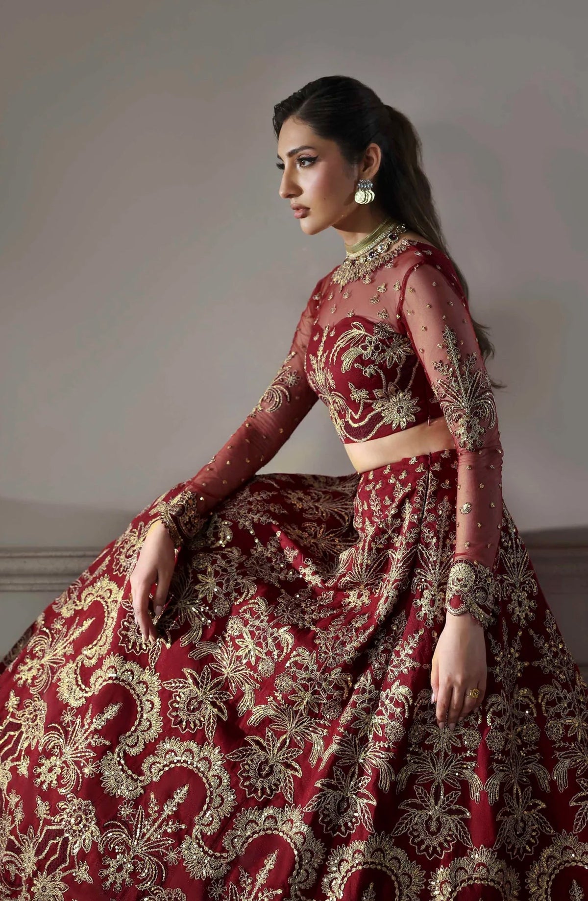 Mastani by Akbar Aslam Luxury Formals Embroidered Net Unstitched 3 Piece Suit - Shahbano - AKA25LFM - Red - Festive Collection