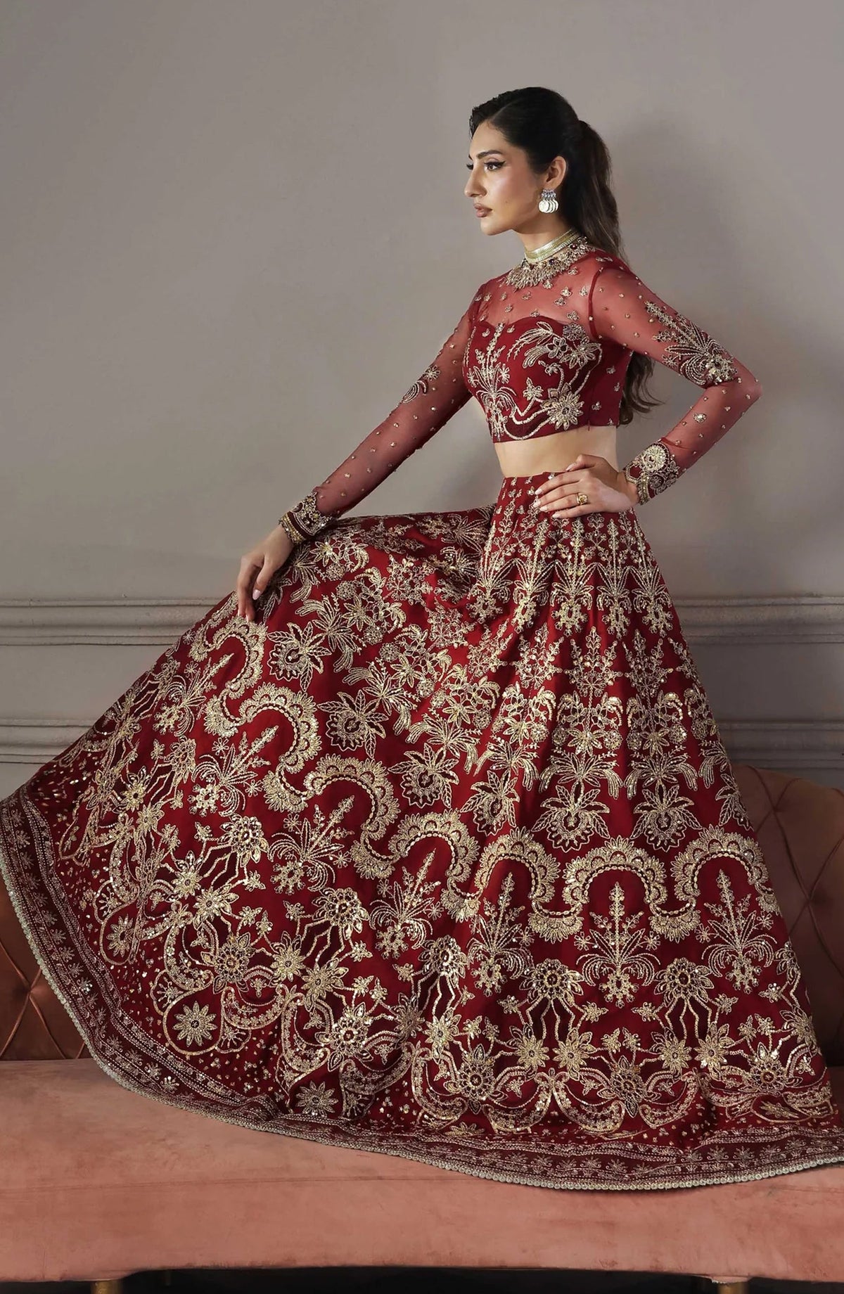 Mastani by Akbar Aslam Luxury Formals Embroidered Net Unstitched 3 Piece Suit - Shahbano - AKA25LFM - Red - Festive Collection