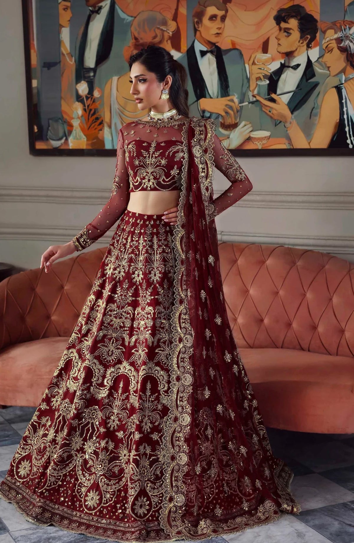 Mastani by Akbar Aslam Luxury Formals Embroidered Net Unstitched 3 Piece Suit - Shahbano - AKA25LFM - Red - Festive Collection