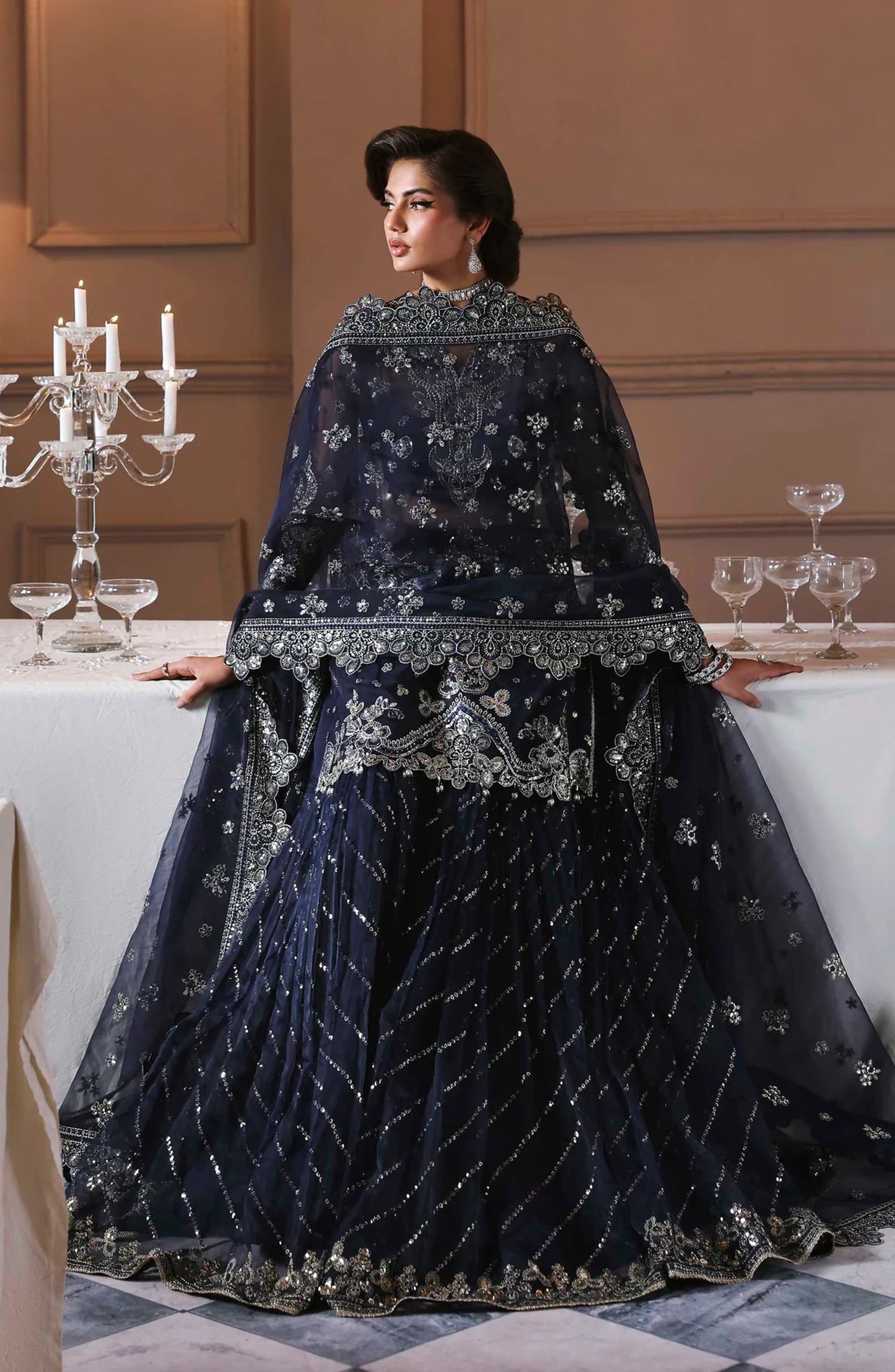 Mastani by Akbar Aslam Luxury Formals Embroidered Organza Unstitched 3 Piece Suit - Zarpari - AKA25LFM - Blue - Festive Collection