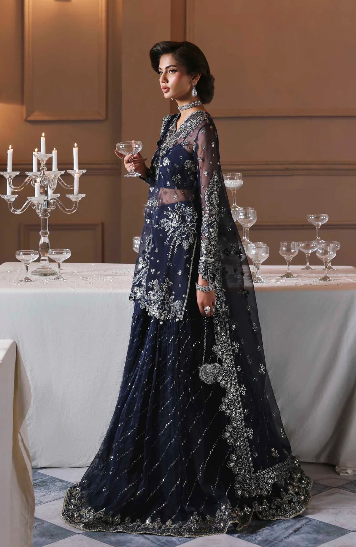 Mastani by Akbar Aslam Luxury Formals Embroidered Organza Unstitched 3 Piece Suit - Zarpari - AKA25LFM - Blue - Festive Collection
