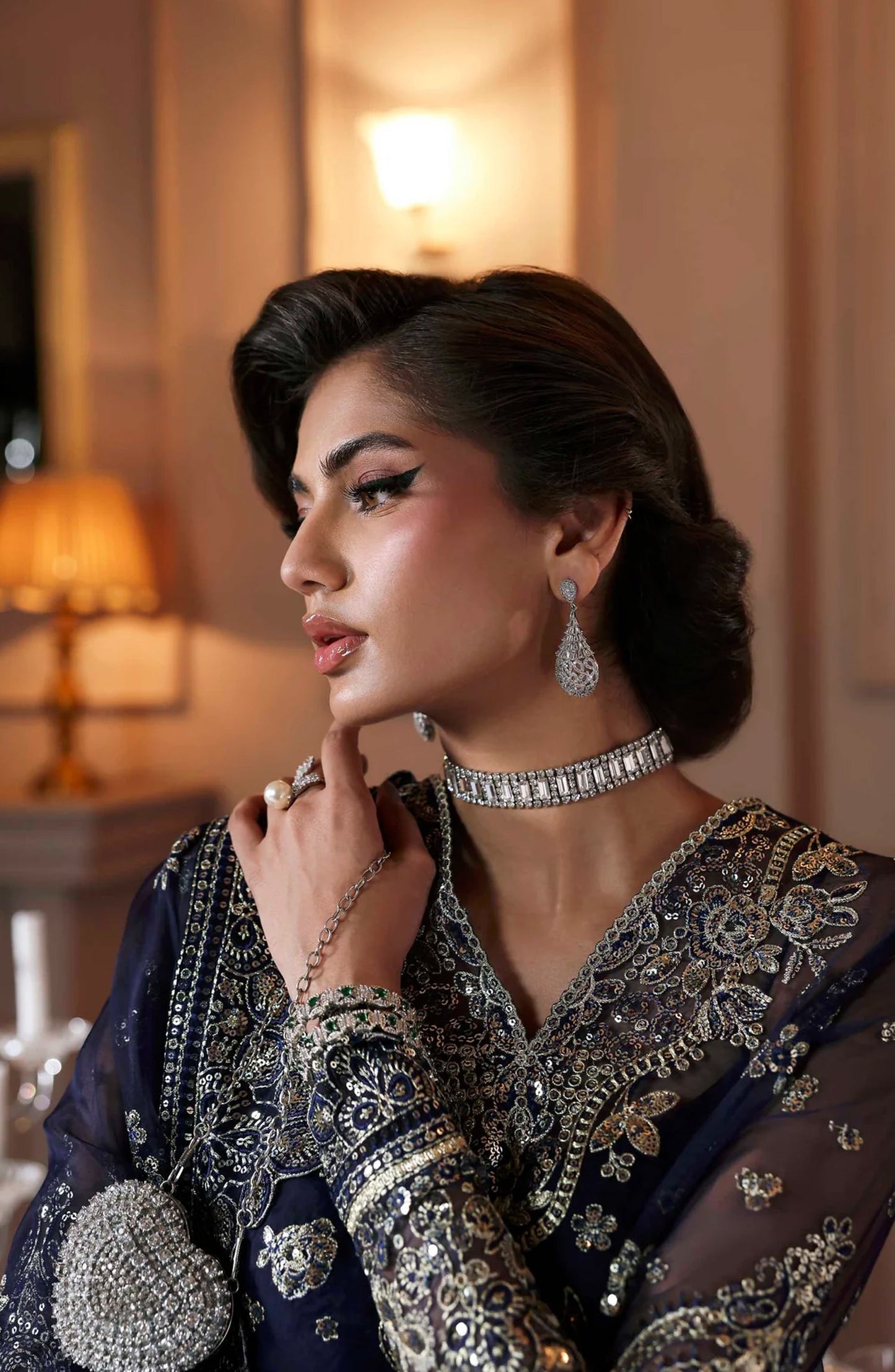 Mastani by Akbar Aslam Luxury Formals Embroidered Organza Unstitched 3 Piece Suit - Zarpari - AKA25LFM - Blue - Festive Collection