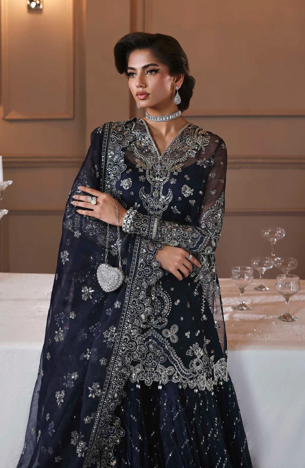 Mastani by Akbar Aslam Luxury Formals Embroidered Organza Unstitched 3 Piece Suit - Zarpari - AKA25LFM - Blue - Festive Collection