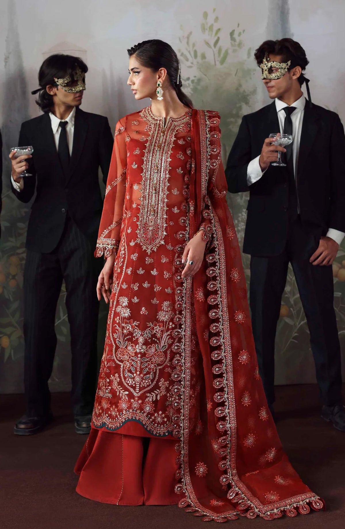 Mastani by Akbar Aslam Luxury Formals Embroidered Organza Unstitched 3 Piece Suit - Laalroz - AKA25LFM - Red - Festive Collection