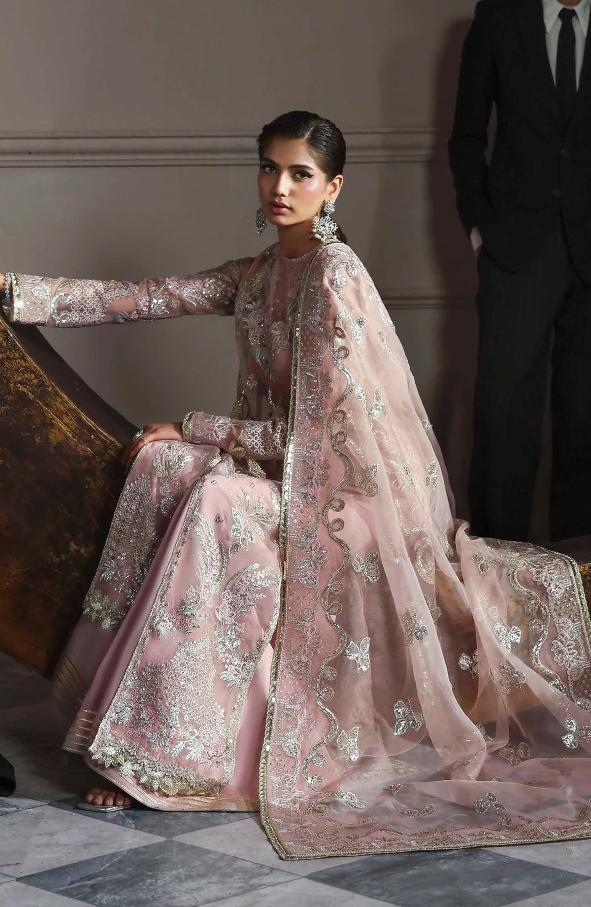Mastani by Akbar Aslam Luxury Formals Embroidered Organza Unstitched 3 Piece Suit - Shahmeena - AKA25LFM - Pink - Festive Collection
