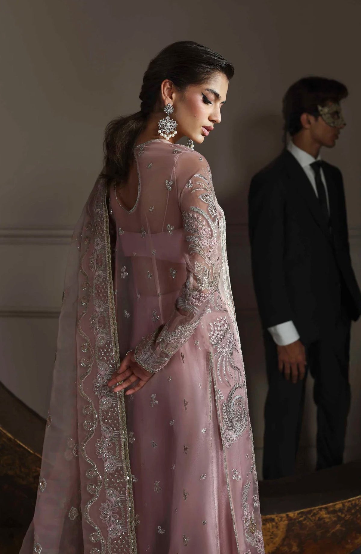Mastani by Akbar Aslam Luxury Formals Embroidered Organza Unstitched 3 Piece Suit - Shahmeena - AKA25LFM - Pink - Festive Collection