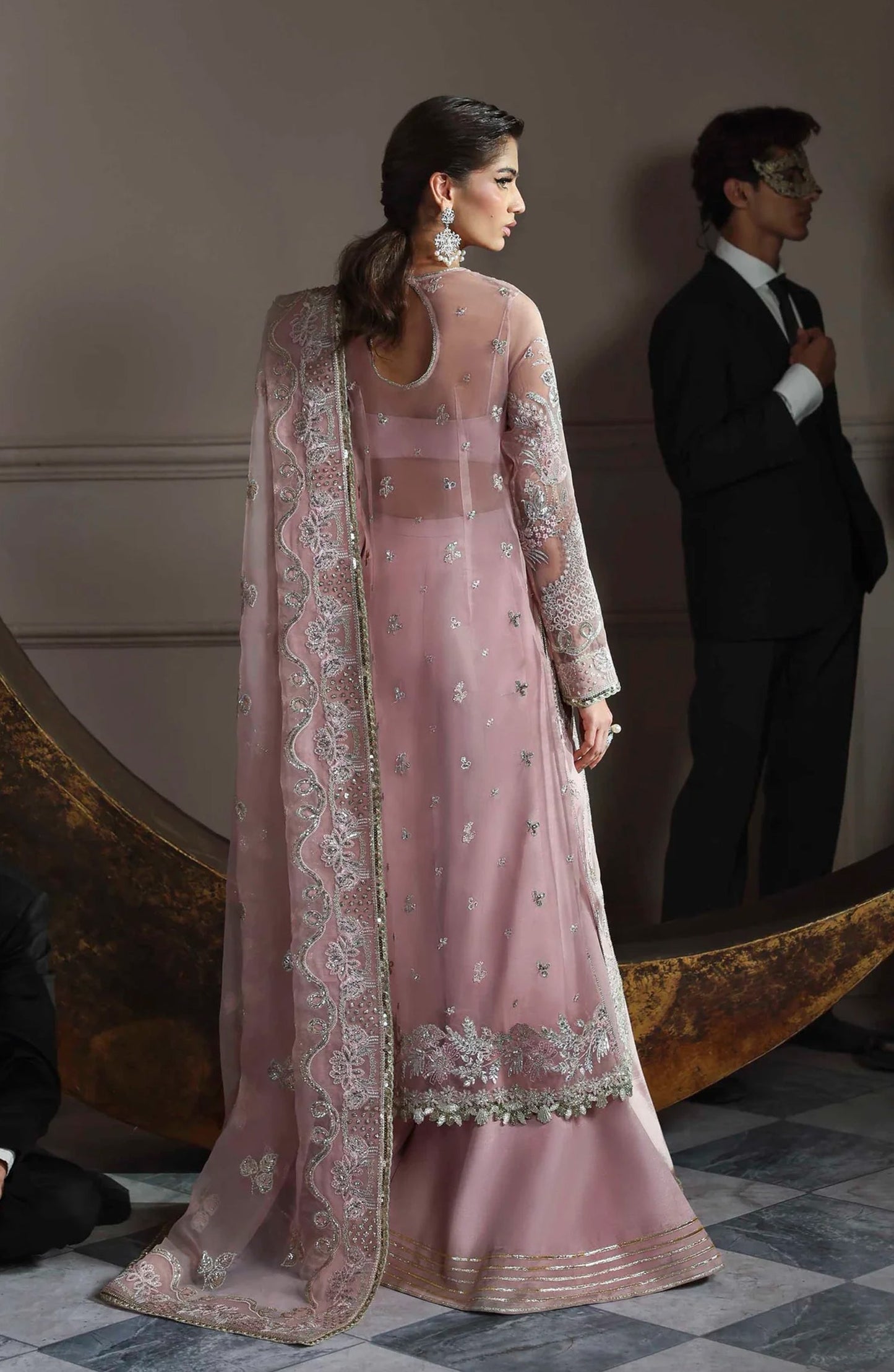 Mastani by Akbar Aslam Luxury Formals Embroidered Organza Unstitched 3 Piece Suit - Shahmeena - AKA25LFM - Pink - Festive Collection