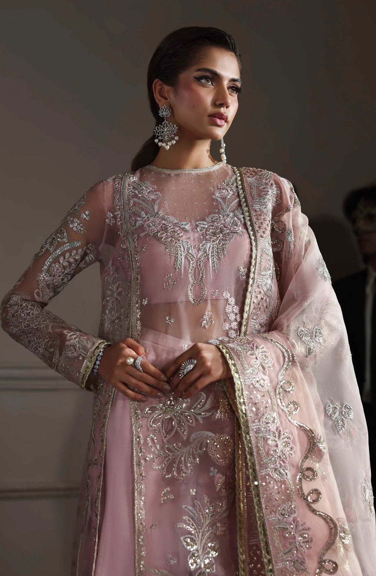 Mastani by Akbar Aslam Luxury Formals Embroidered Organza Unstitched 3 Piece Suit - Shahmeena - AKA25LFM - Pink - Festive Collection