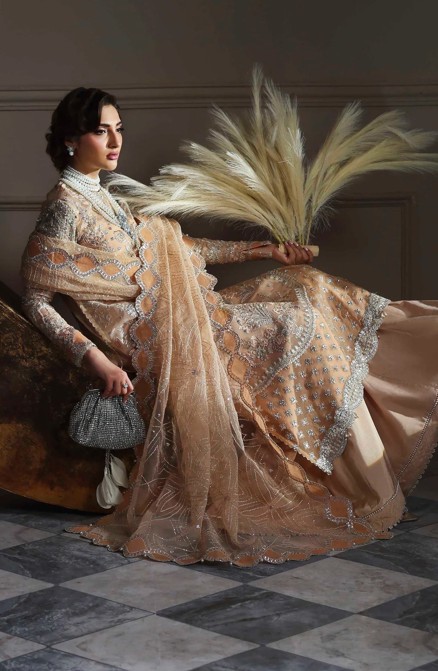 Mastani by Akbar Aslam Luxury Formals Embroidered Organza Unstitched 3 Piece Suit - Aabroza - AKA25LFM - Peach - Festive Collection