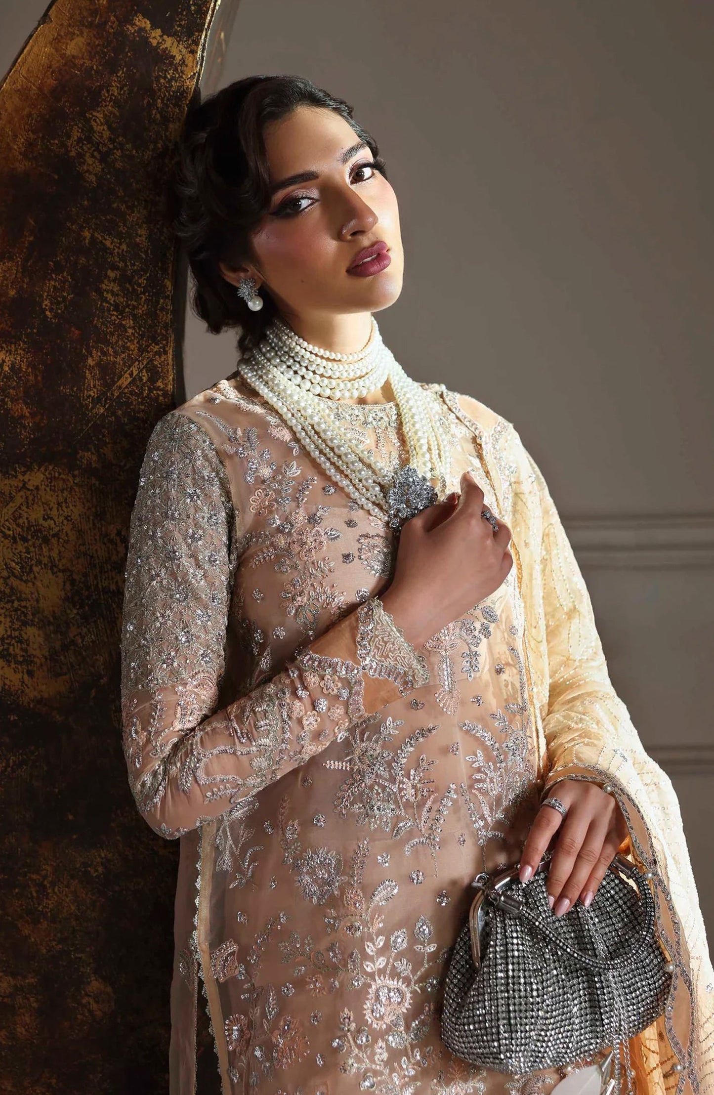 Mastani by Akbar Aslam Luxury Formals Embroidered Organza Unstitched 3 Piece Suit - Aabroza - AKA25LFM - Peach - Festive Collection
