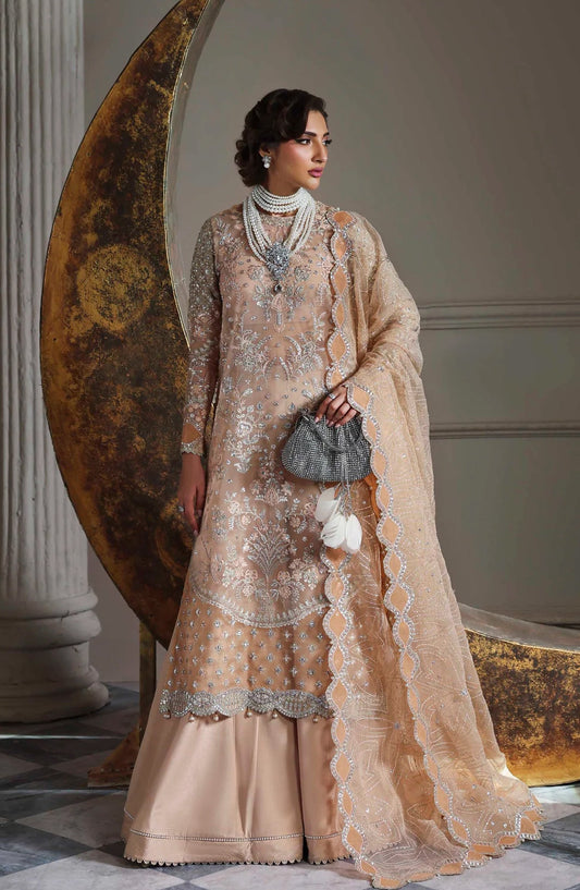 Mastani by Akbar Aslam Luxury Formals Embroidered Organza Unstitched 3 Piece Suit - Aabroza - AKA25LFM - Peach - Festive Collection