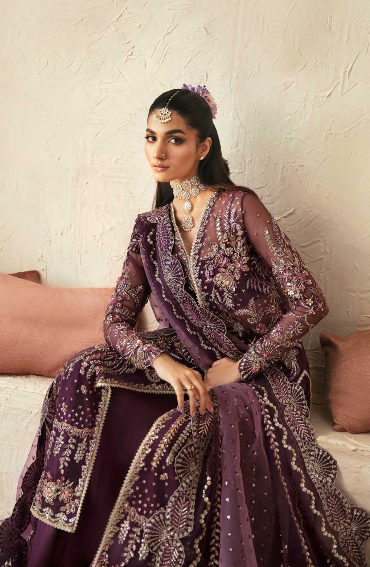 Mastani by Akbar Aslam Luxury Formals Embroidered Organza Unstitched 3 Piece Suit - Aureus - AKA25MST - Purple - Festive Collection