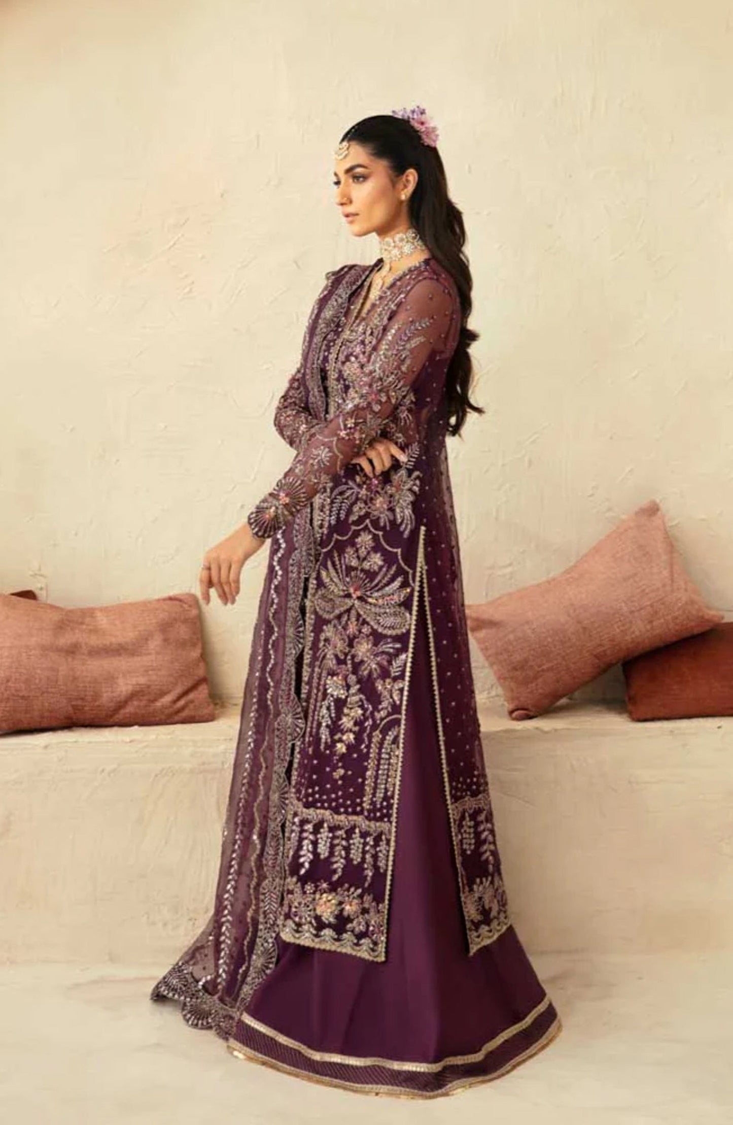 Mastani by Akbar Aslam Luxury Formals Embroidered Organza Unstitched 3 Piece Suit - Aureus - AKA25MST - Purple - Festive Collection