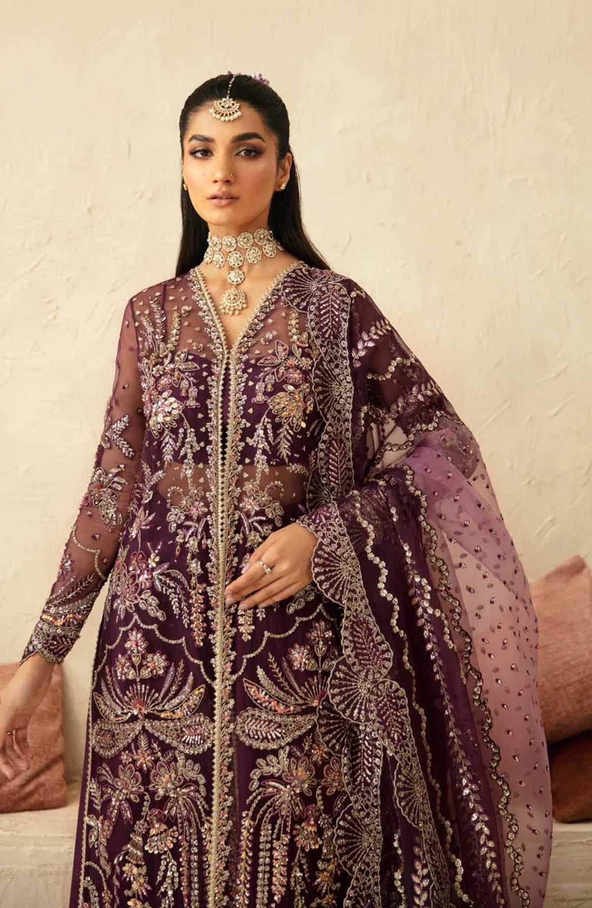 Mastani by Akbar Aslam Luxury Formals Embroidered Organza Unstitched 3 Piece Suit - Aureus - AKA25MST - Purple - Festive Collection