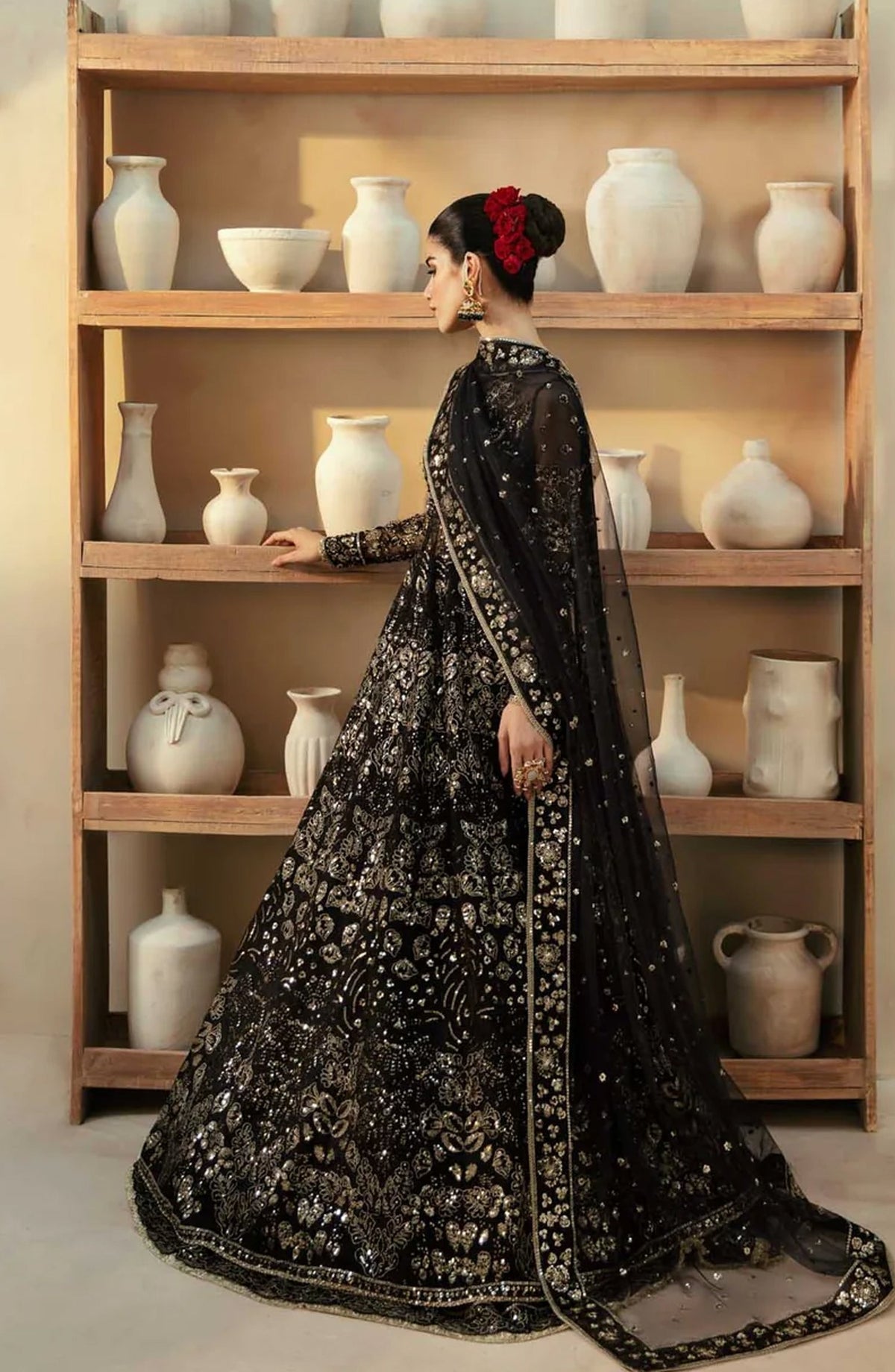 Mastani by Akbar Aslam Luxury Formals Embroidered Organza Unstitched 3 Piece Suit - Cinder - AKA25MST - Black - Festive Collection