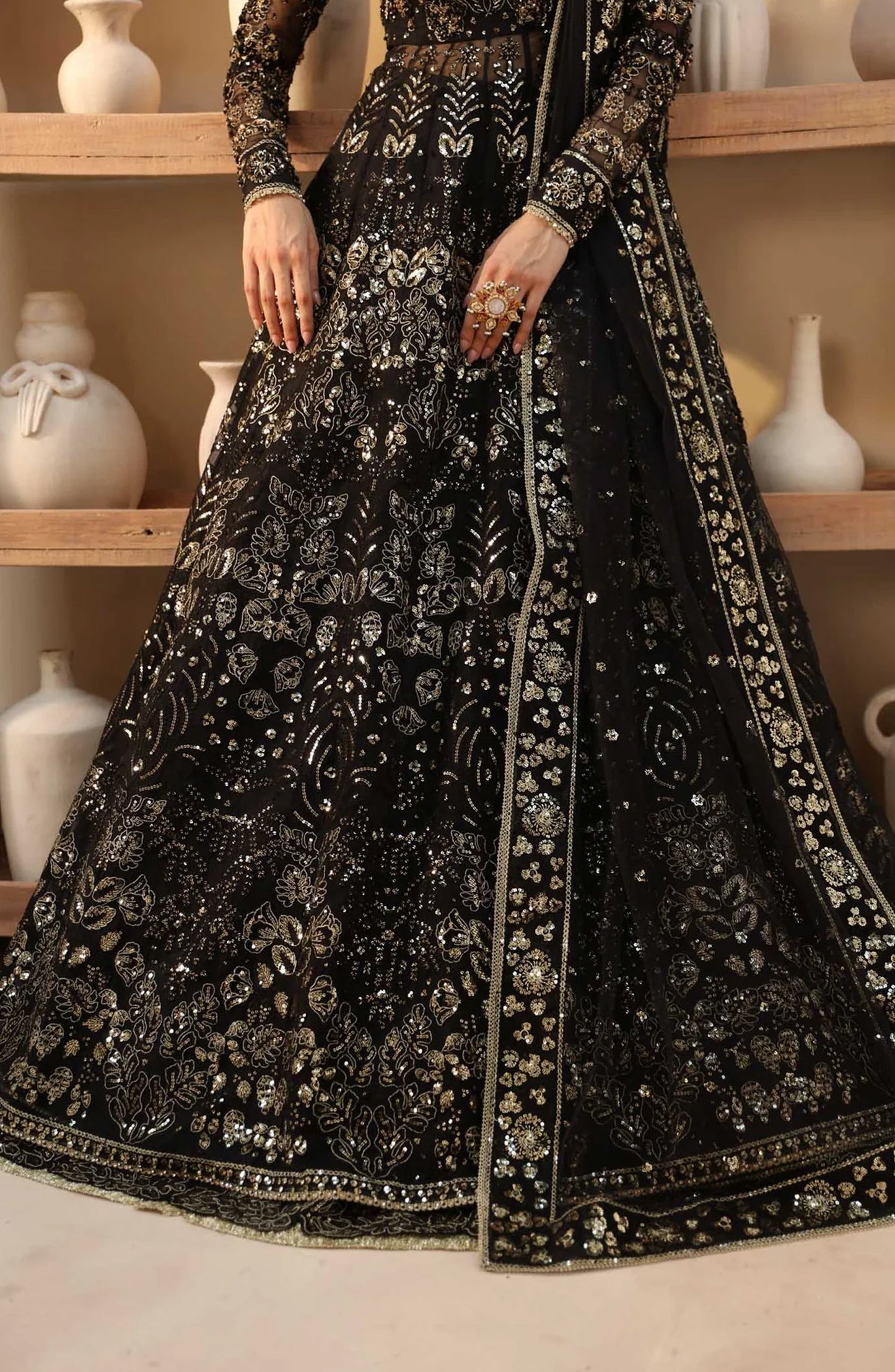 Mastani by Akbar Aslam Luxury Formals Embroidered Organza Unstitched 3 Piece Suit - Cinder - AKA25MST - Black - Festive Collection