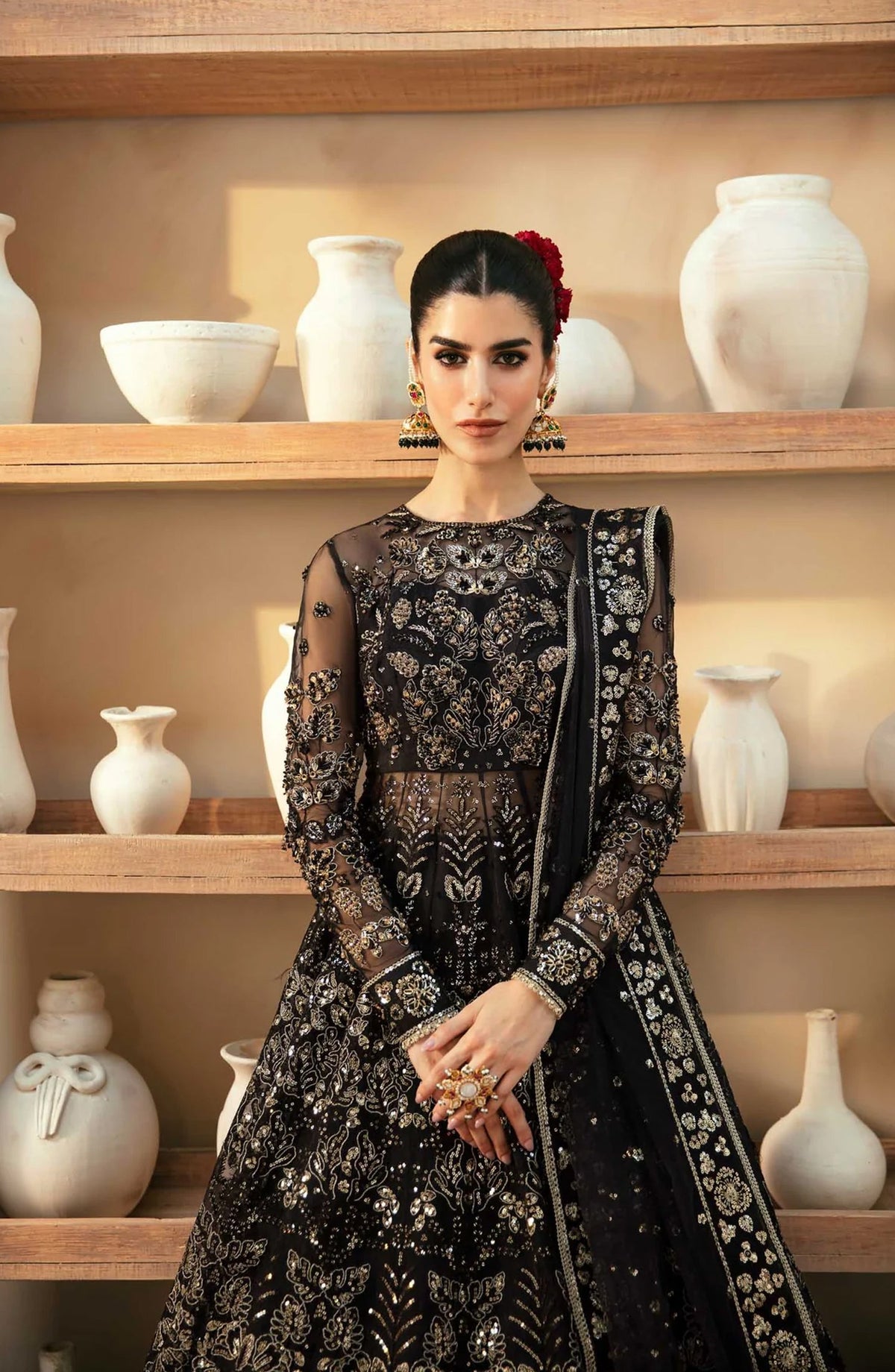Mastani by Akbar Aslam Luxury Formals Embroidered Organza Unstitched 3 Piece Suit - Cinder - AKA25MST - Black - Festive Collection