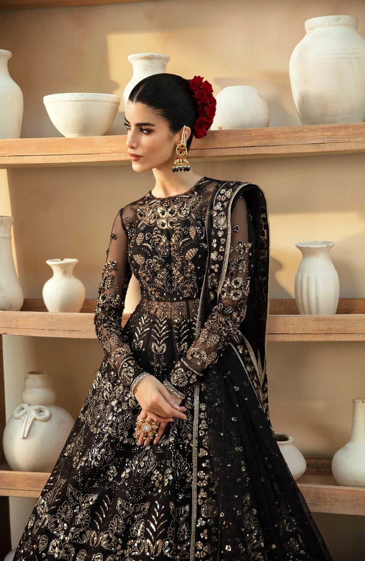 Mastani by Akbar Aslam Luxury Formals Embroidered Organza Unstitched 3 Piece Suit - Cinder - AKA25MST - Black - Festive Collection