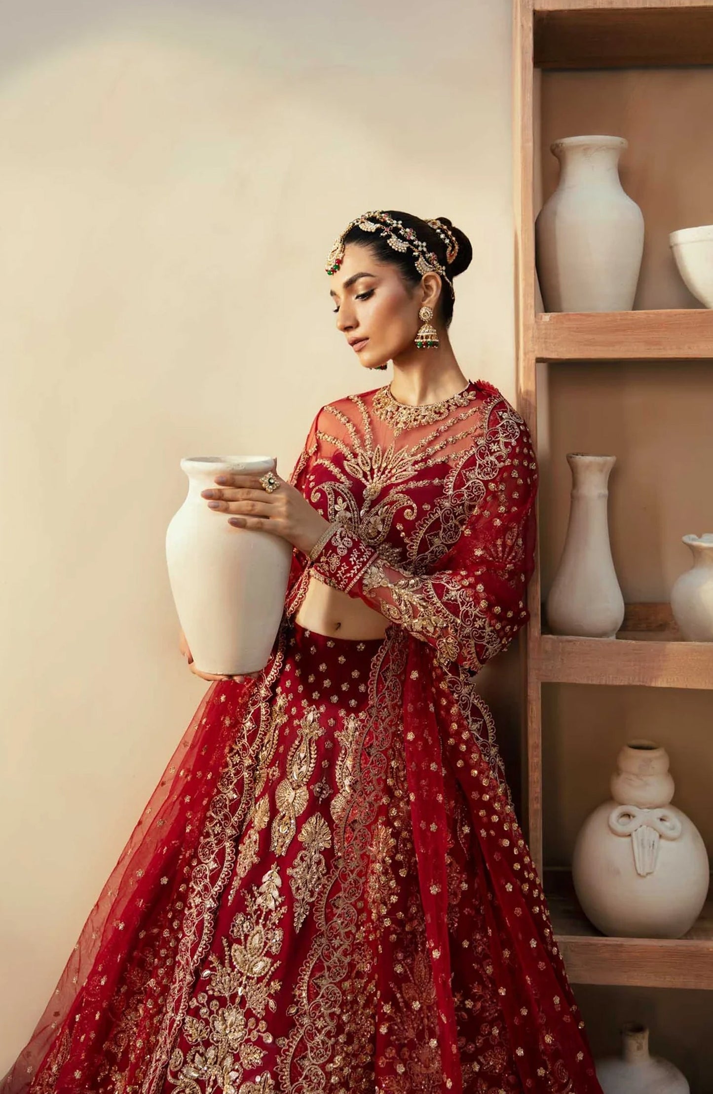 Mastani by Akbar Aslam Luxury Formals Embroidered Net Unstitched 3 Piece Suit - Embyrlen - AKA25MST - Red - Festive Collection