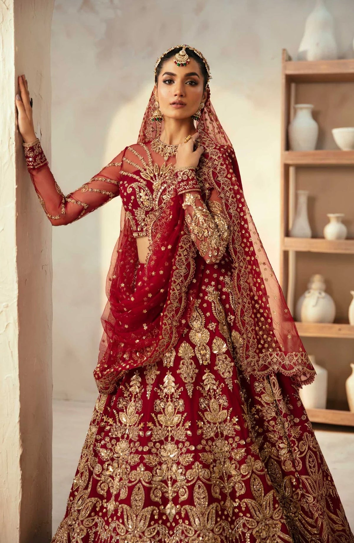 Mastani by Akbar Aslam Luxury Formals Embroidered Net Unstitched 3 Piece Suit - Embyrlen - AKA25MST - Red - Festive Collection