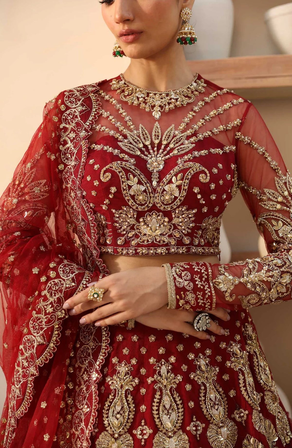 Mastani by Akbar Aslam Luxury Formals Embroidered Net Unstitched 3 Piece Suit - Embyrlen - AKA25MST - Red - Festive Collection