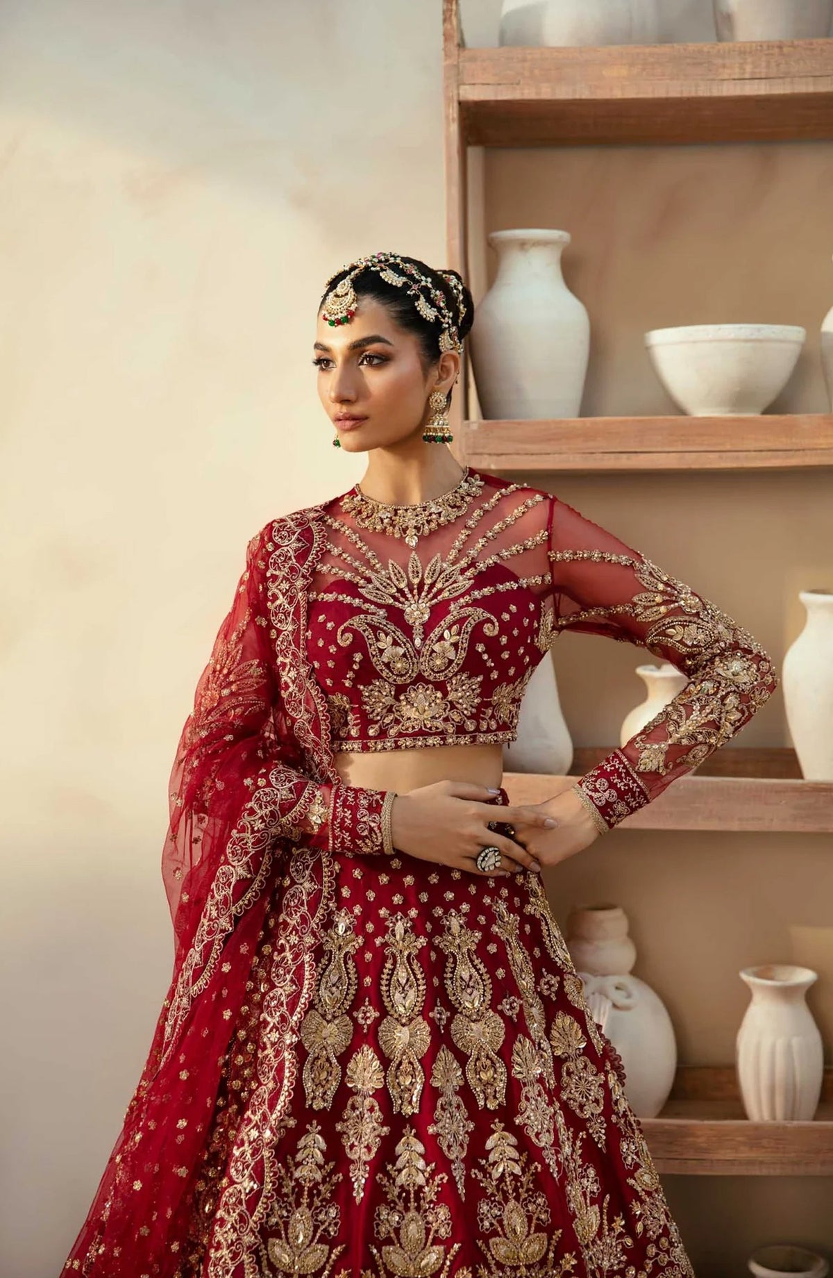 Mastani by Akbar Aslam Luxury Formals Embroidered Net Unstitched 3 Piece Suit - Embyrlen - AKA25MST - Red - Festive Collection