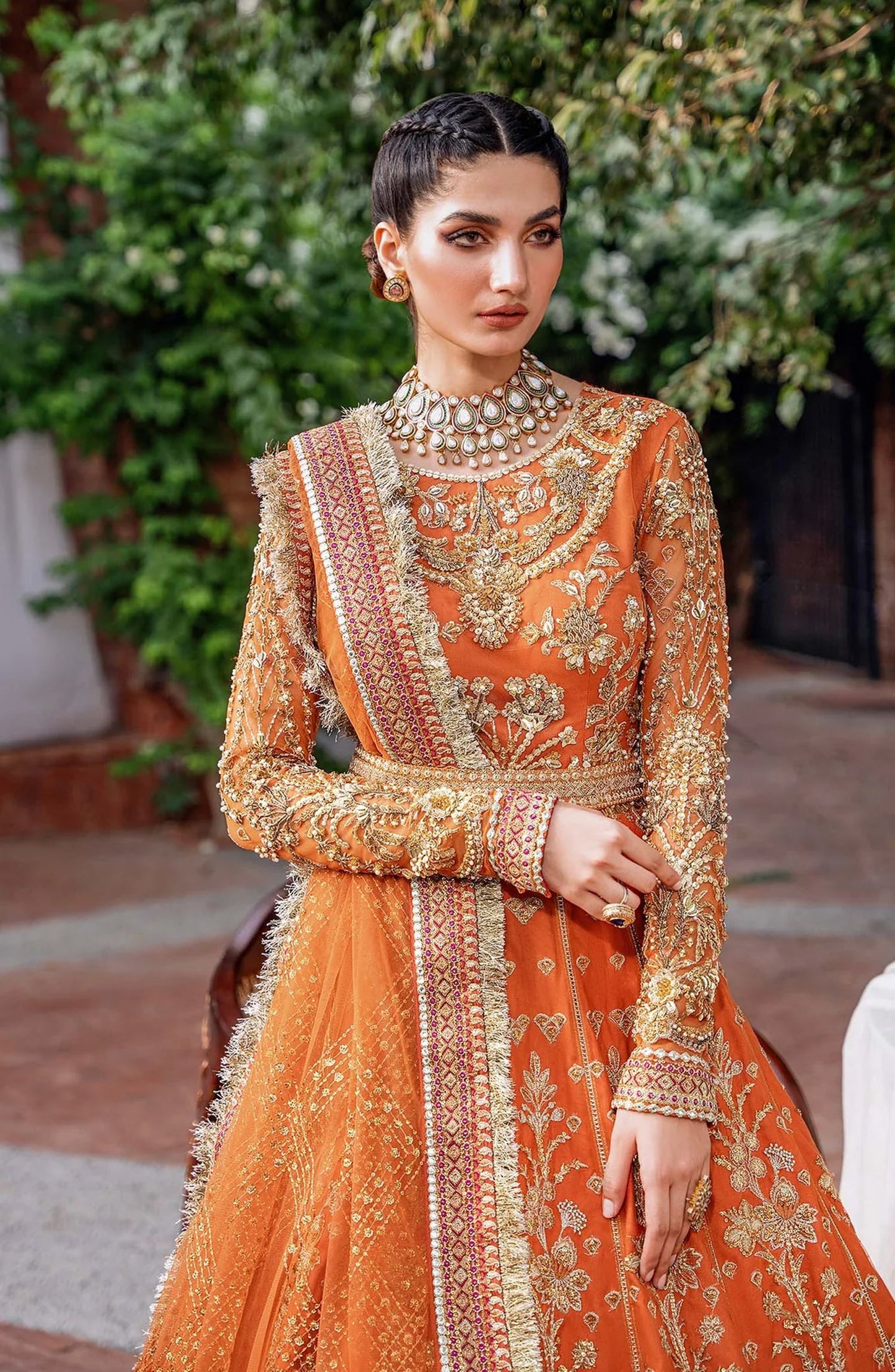 Mastani by Akbar Aslam Luxury Formals Embroidered Net Unstitched 3 Piece Suit - Mahjabeen - AKA25MST - Orange - Festive Collection