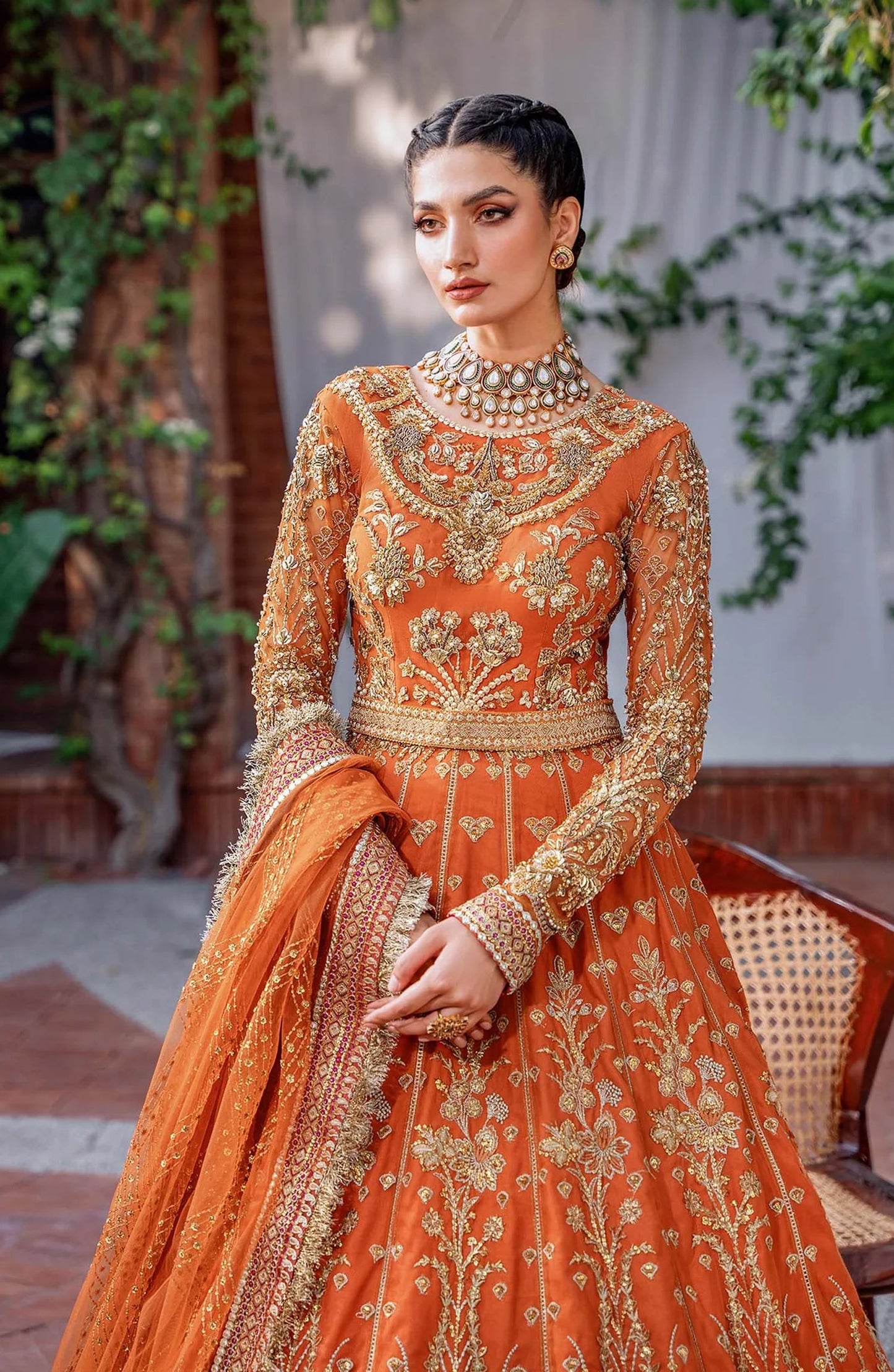 Mastani by Akbar Aslam Luxury Formals Embroidered Net Unstitched 3 Piece Suit - Mahjabeen - AKA25MST - Orange - Festive Collection