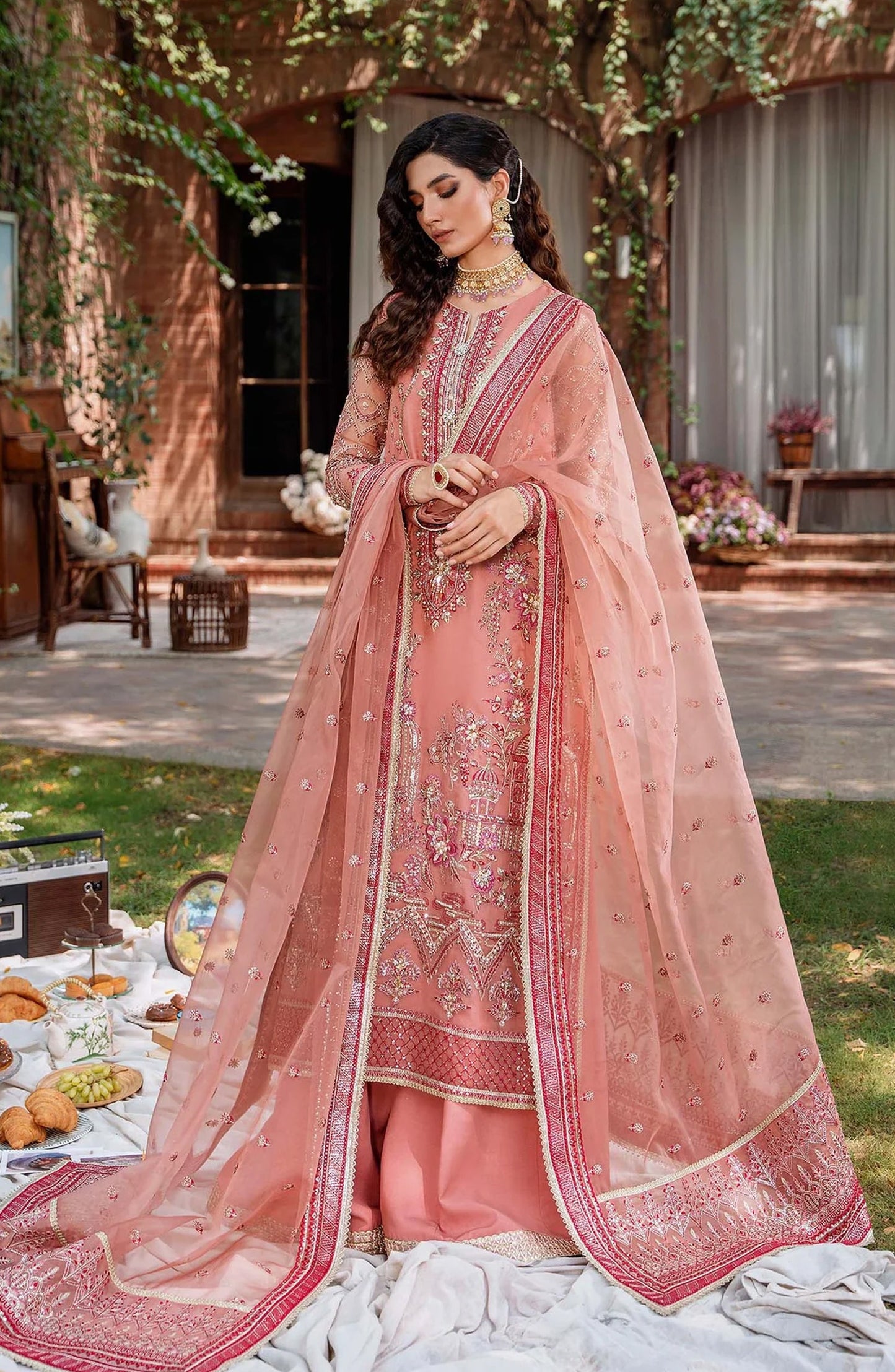 Mastani by Akbar Aslam Luxury Formals Embroidered Organza Unstitched 3 Piece Suit - Mehrbano - AKA25MST - Pink - Festive Collection