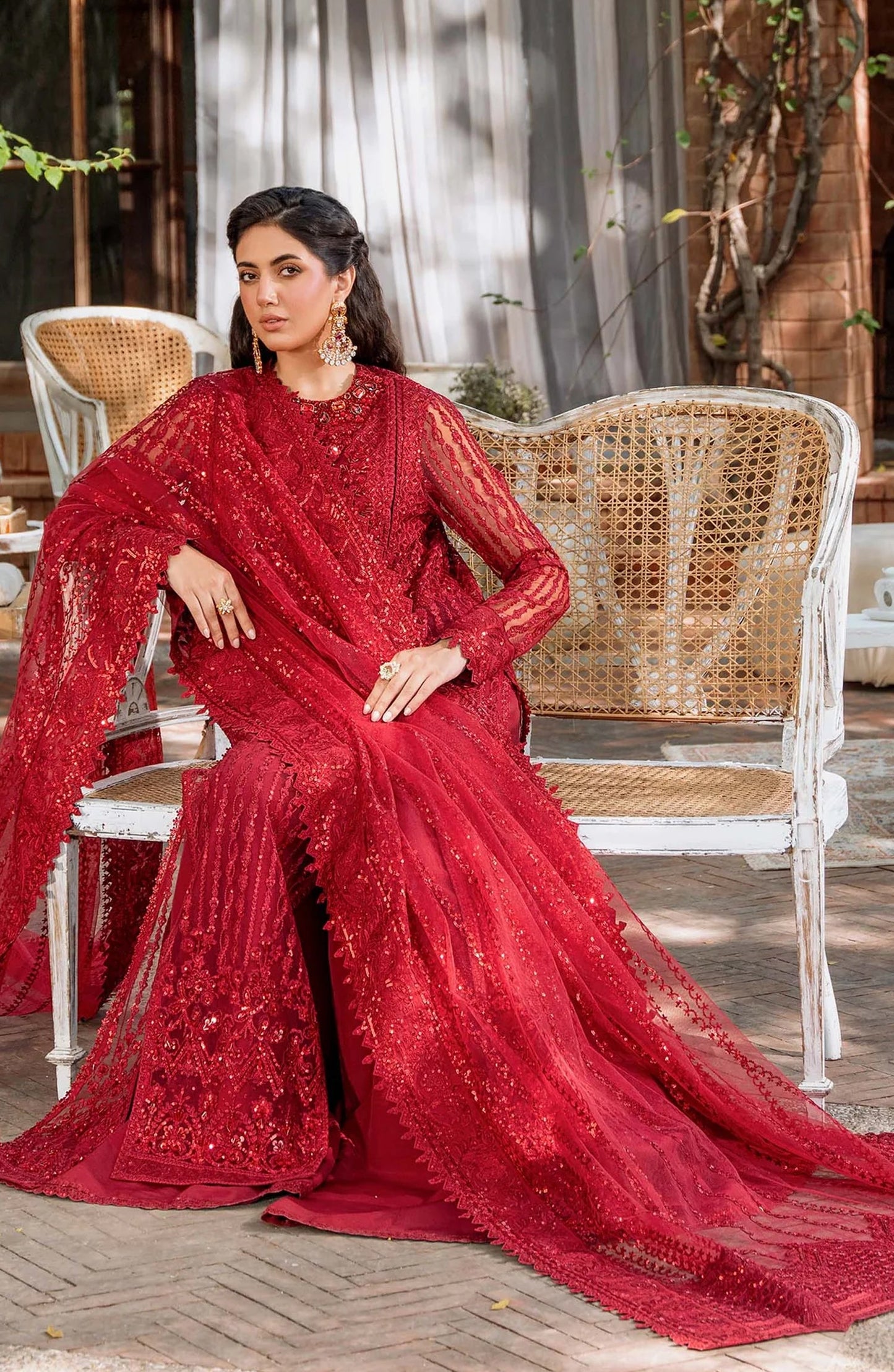 Mastani by Akbar Aslam Luxury Formals Embroidered Net Unstitched 3 Piece Suit - Gul Mohr - AKA25MST - Red - Festive Collection