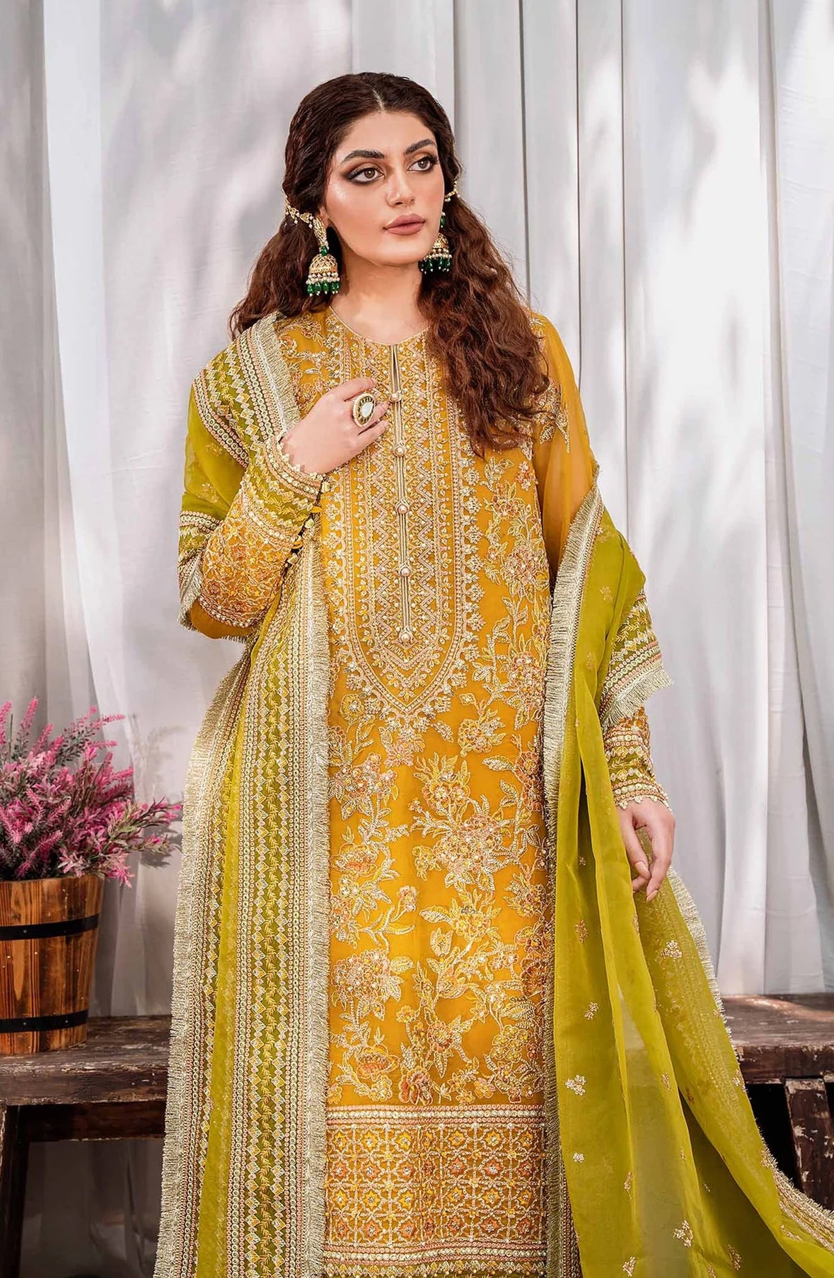 Mastani by Akbar Aslam Luxury Formals Embroidered Organza Unstitched 3 Piece Suit - Rohi - AKA25MST - Yellow - Festive Collection