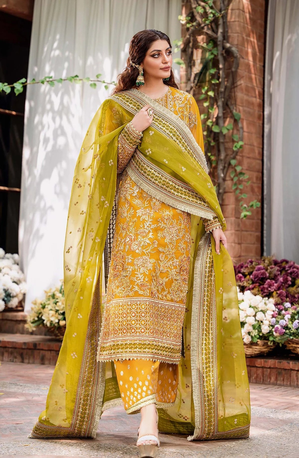 Mastani by Akbar Aslam Luxury Formals Embroidered Organza Unstitched 3 Piece Suit - Rohi - AKA25MST - Yellow - Festive Collection