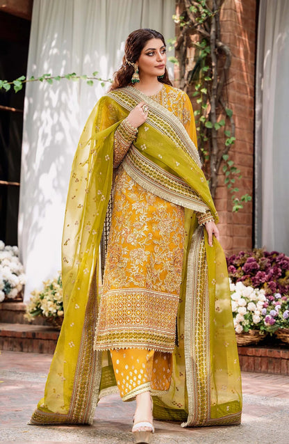 Mastani by Akbar Aslam Luxury Formals Embroidered Organza Unstitched 3 Piece Suit - Rohi - AKA25MST - Yellow - Festive Collection