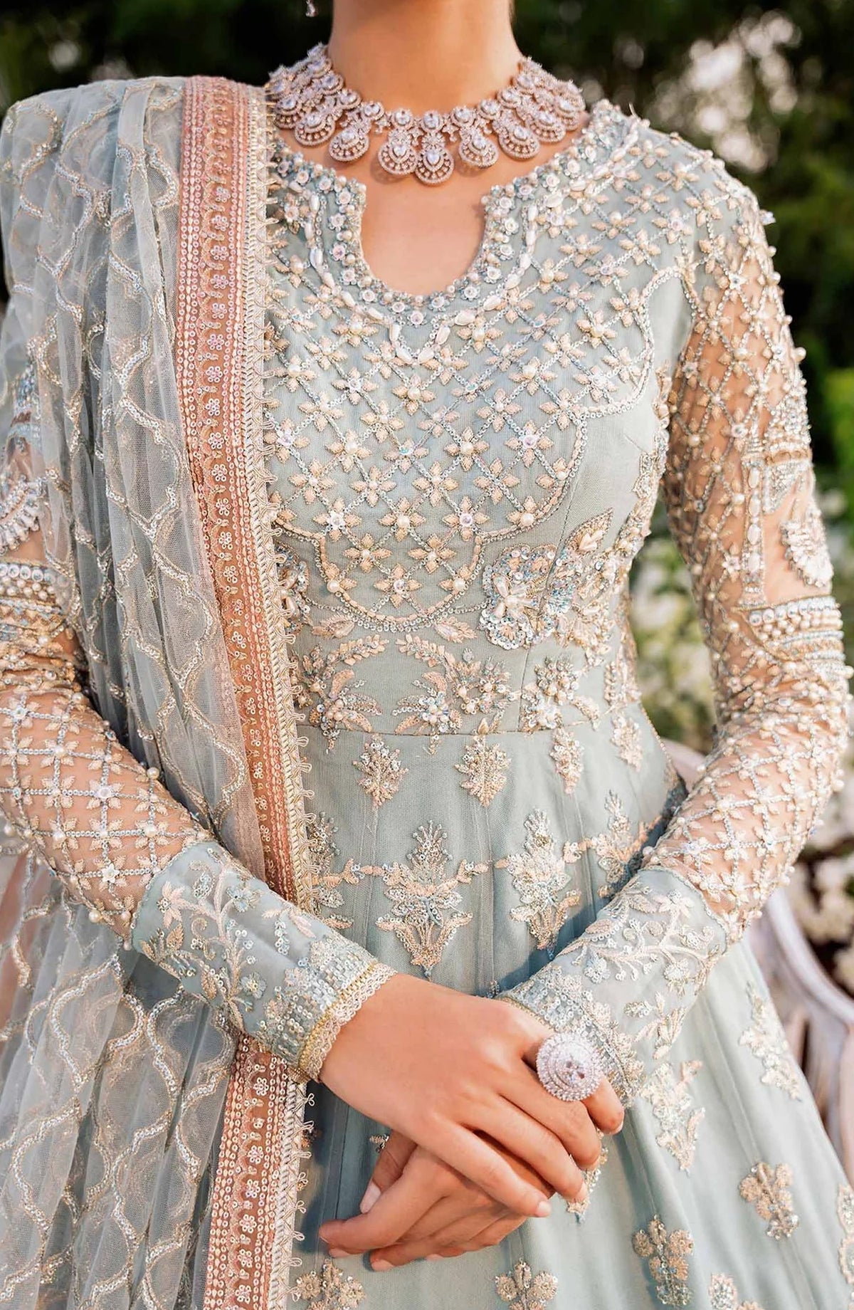 Mastani by Akbar Aslam Luxury Formals Embroidered Net Unstitched 3 Piece Suit - Jabeen - AKA25MST - Blue - Festive Collection