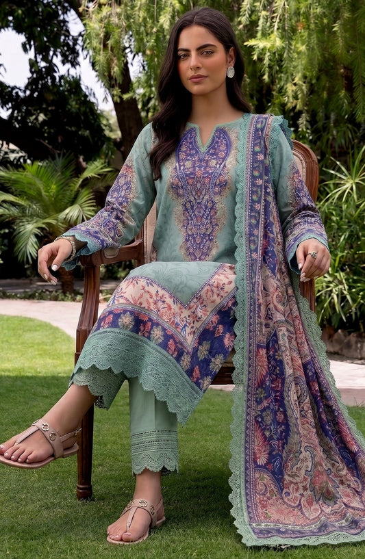Mausummery Printed Linen Unstitched 3 Piece Suit - 02 Alyssa - MU26LN - Ferozi - Winter Collection
